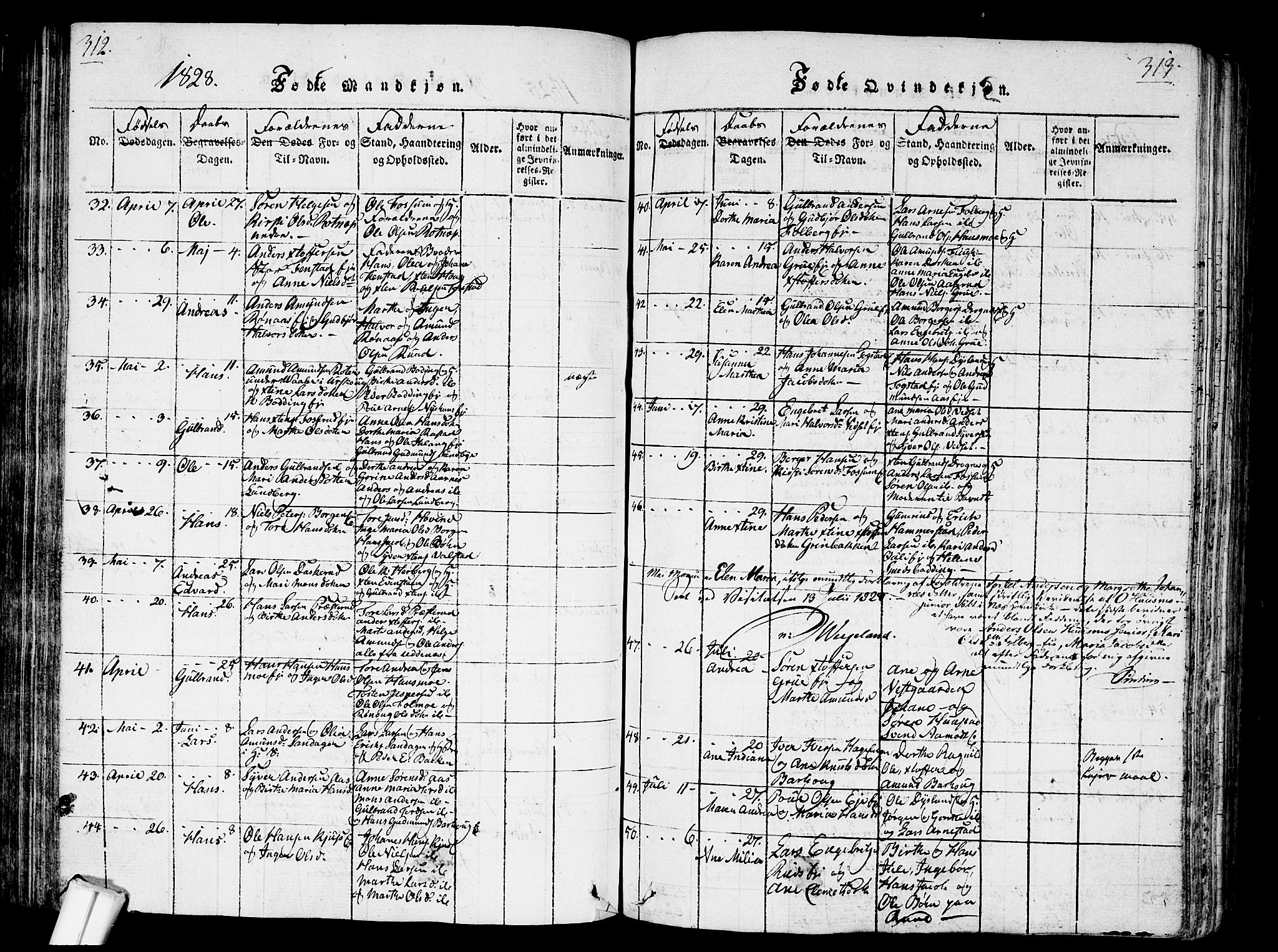 Nes prestekontor Kirkebøker, AV/SAO-A-10410/G/Ga/L0001: Parish register (copy) no. I 1, 1815-1835, p. 312-313