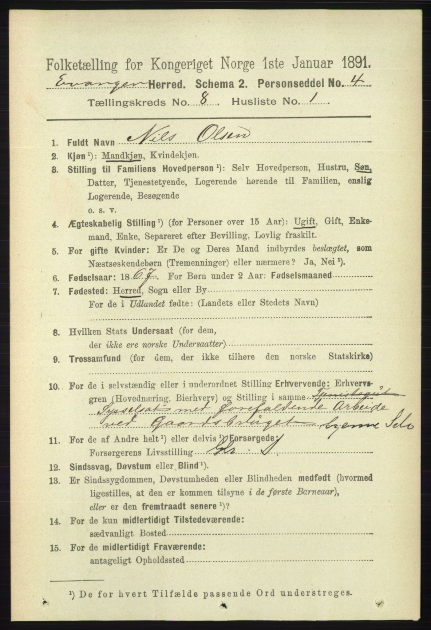 RA, 1891 census for 1237 Evanger, 1891, p. 2261