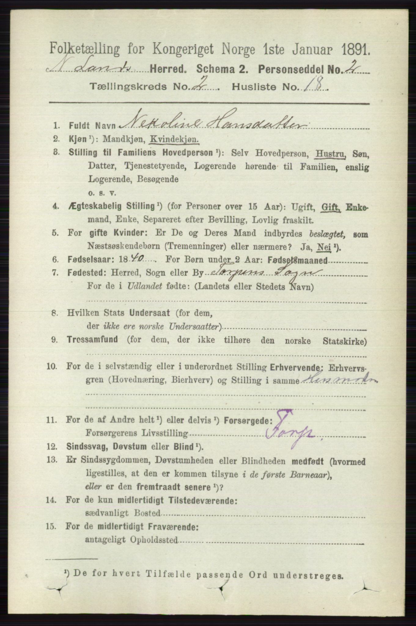 RA, 1891 census for 0538 Nordre Land, 1891, p. 681