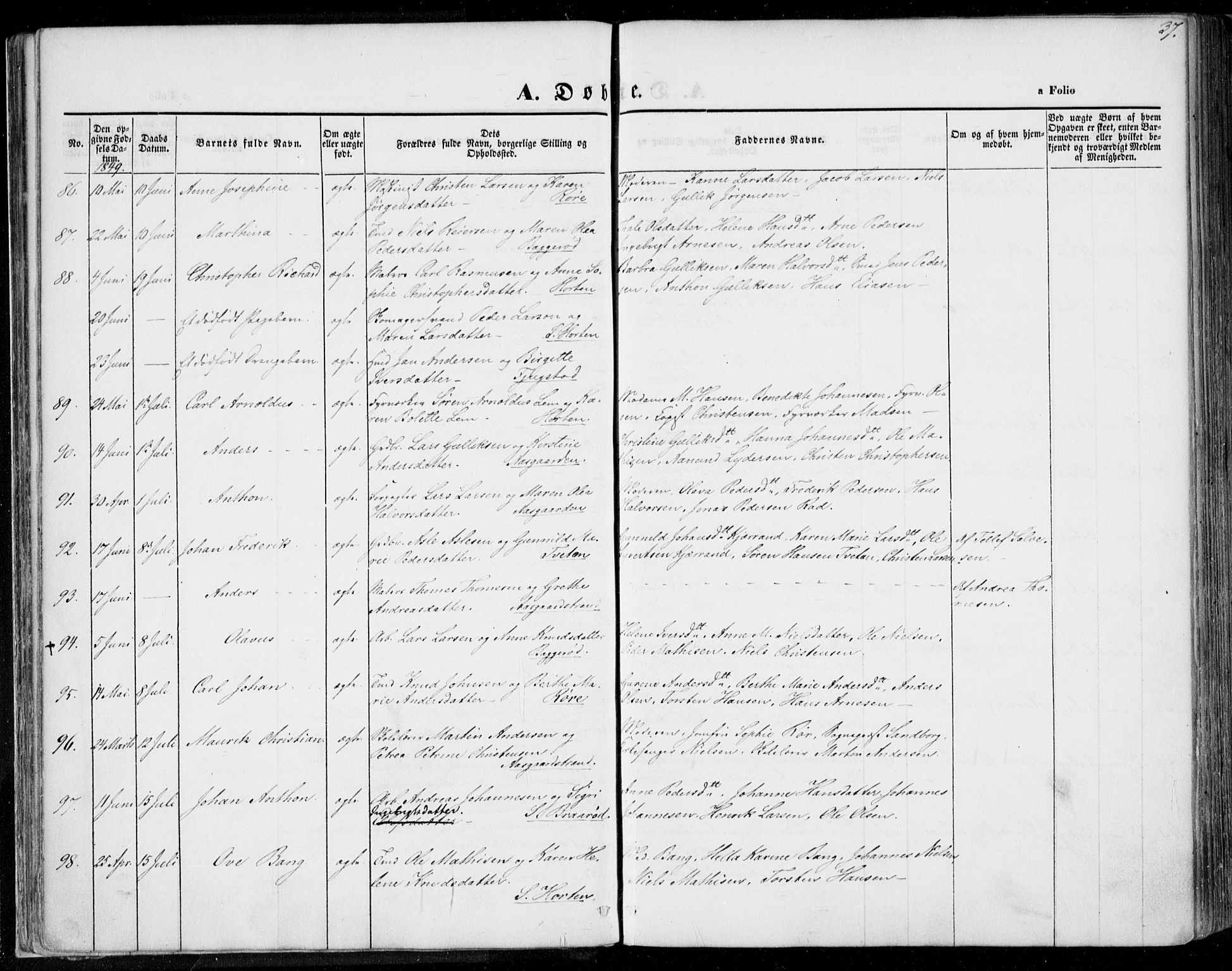 Borre kirkebøker, SAKO/A-338/F/Fa/L0005: Parish register (official) no. I 5, 1845-1851, p. 37