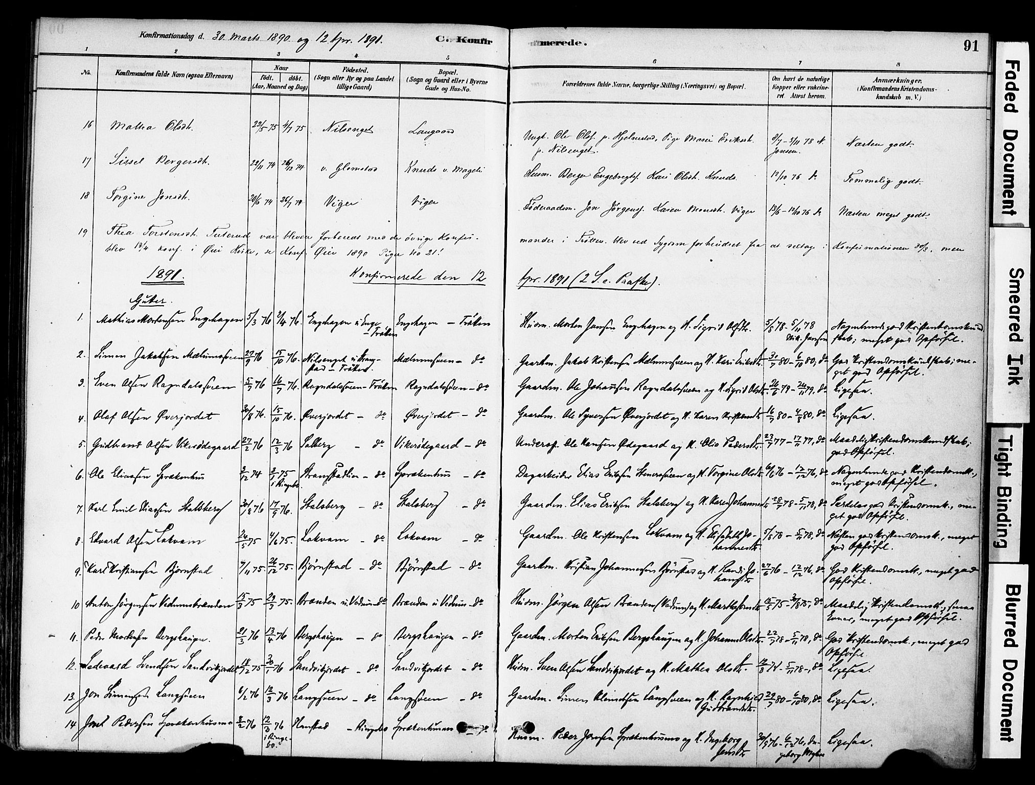 Øyer prestekontor, AV/SAH-PREST-084/H/Ha/Haa/L0009: Parish register (official) no. 9, 1878-1893, p. 91