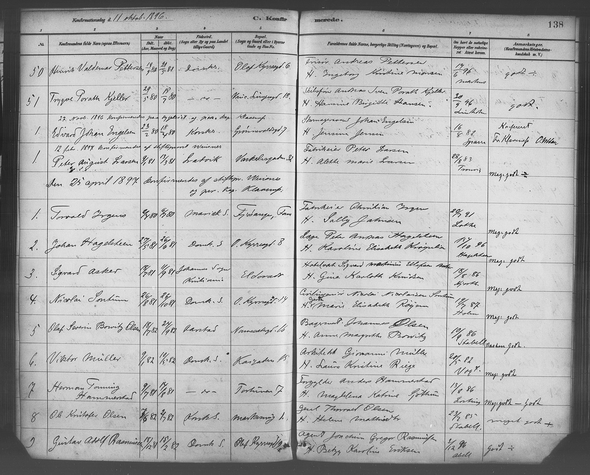 Domkirken sokneprestembete, SAB/A-74801/H/Haa/L0030: Parish register (official) no. C 5, 1880-1898, p. 138