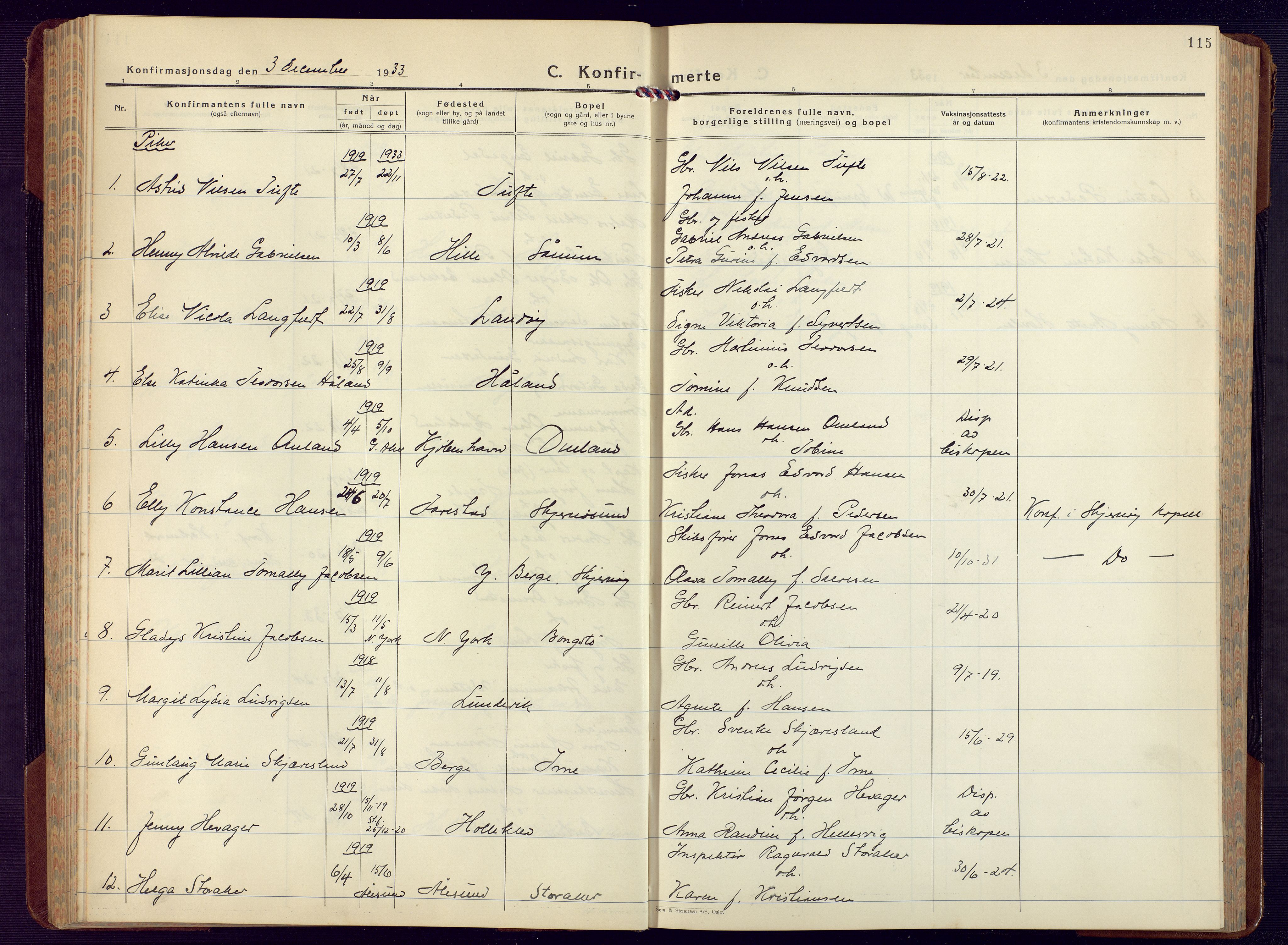 Mandal sokneprestkontor, AV/SAK-1111-0030/F/Fb/Fba/L0014: Parish register (copy) no. B 8, 1932-1952, p. 115