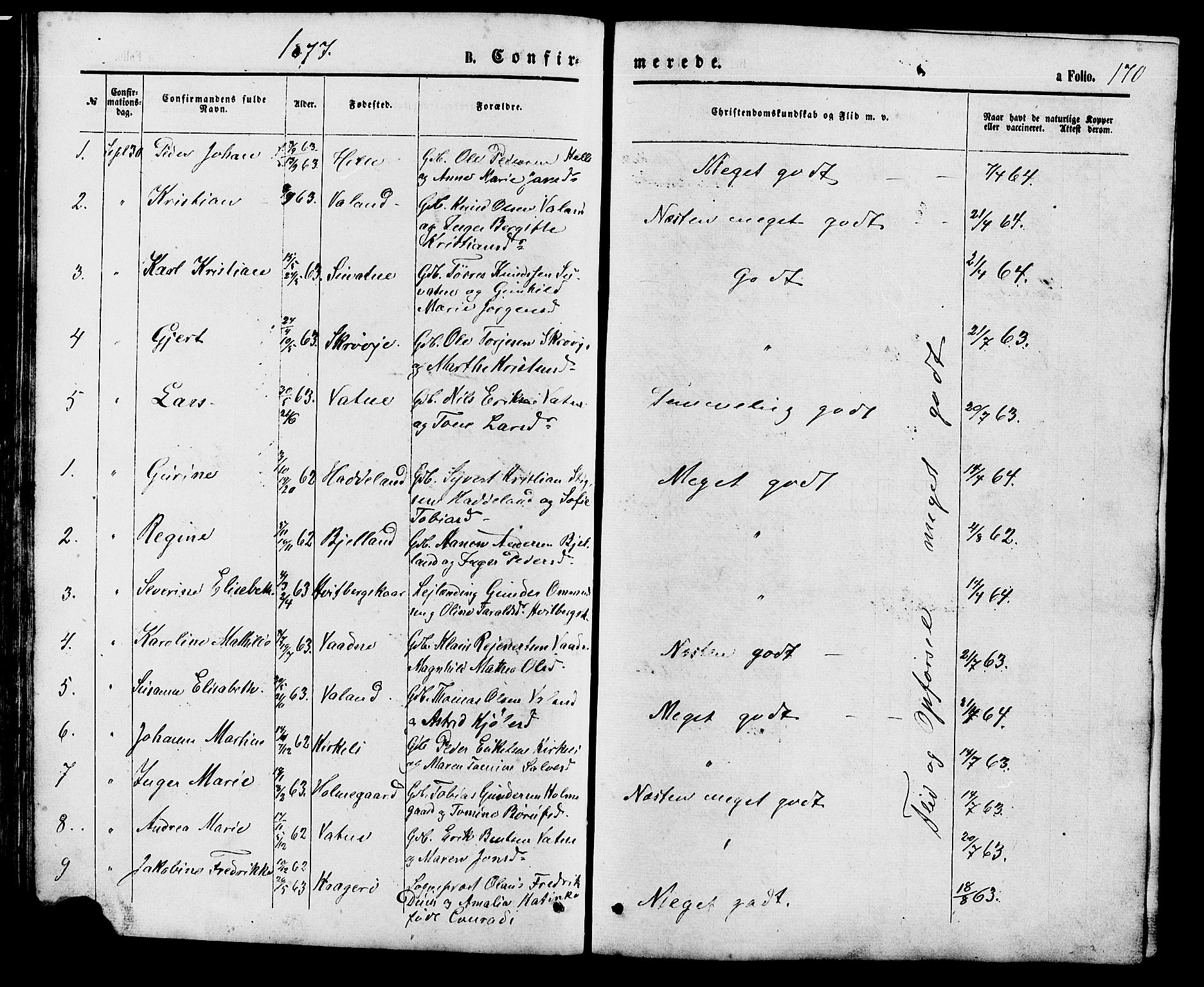 Holum sokneprestkontor, SAK/1111-0022/F/Fb/Fba/L0004: Parish register (copy) no. B 4, 1867-1890, p. 170