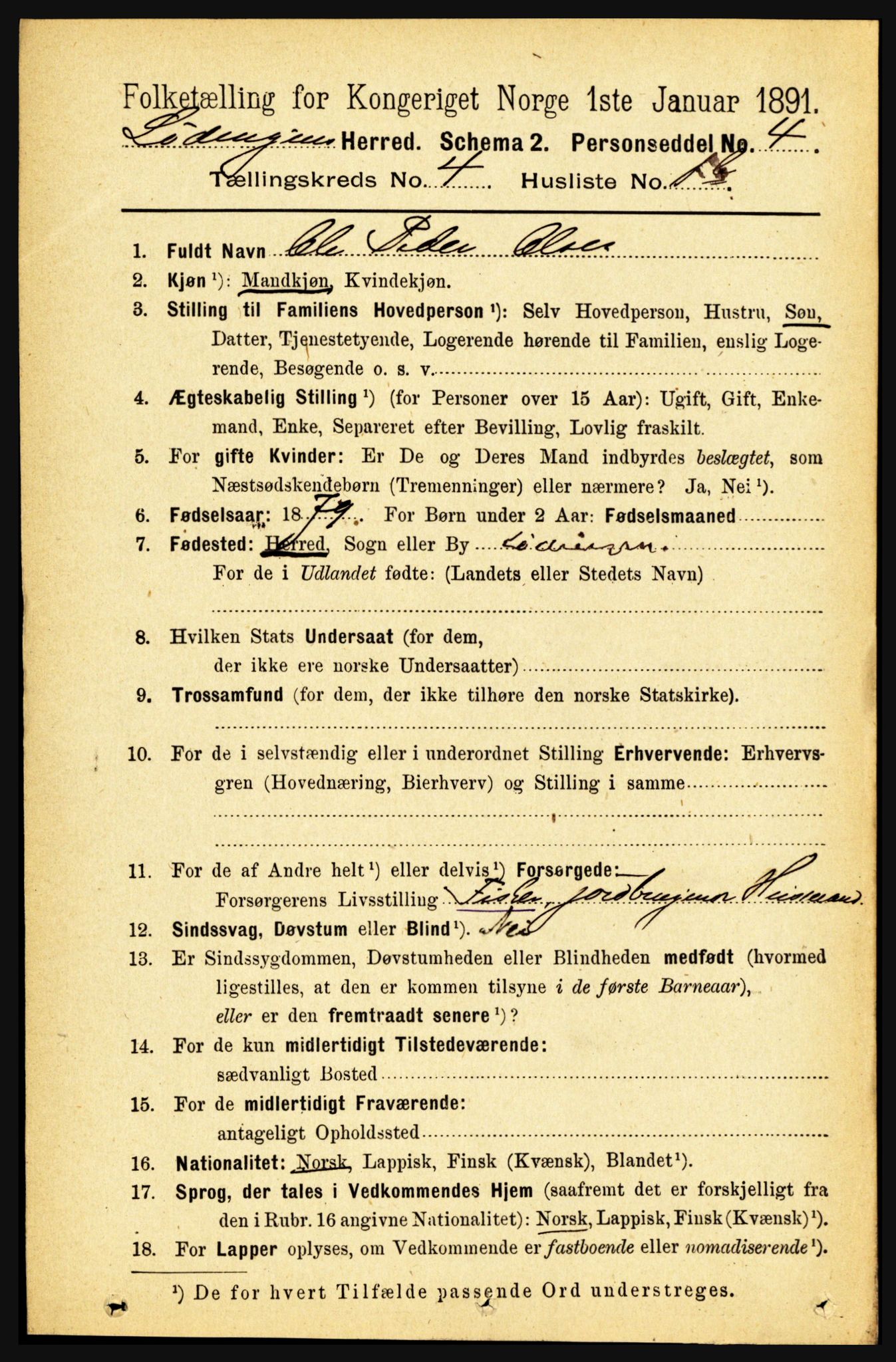 RA, 1891 census for 1851 Lødingen, 1891, p. 1937