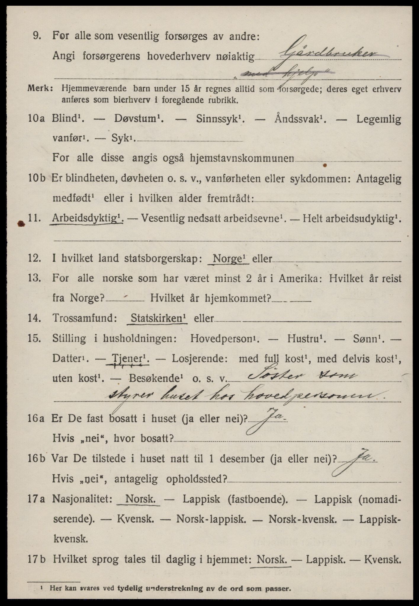 SAT, 1920 census for Leinstrand, 1920, p. 3842