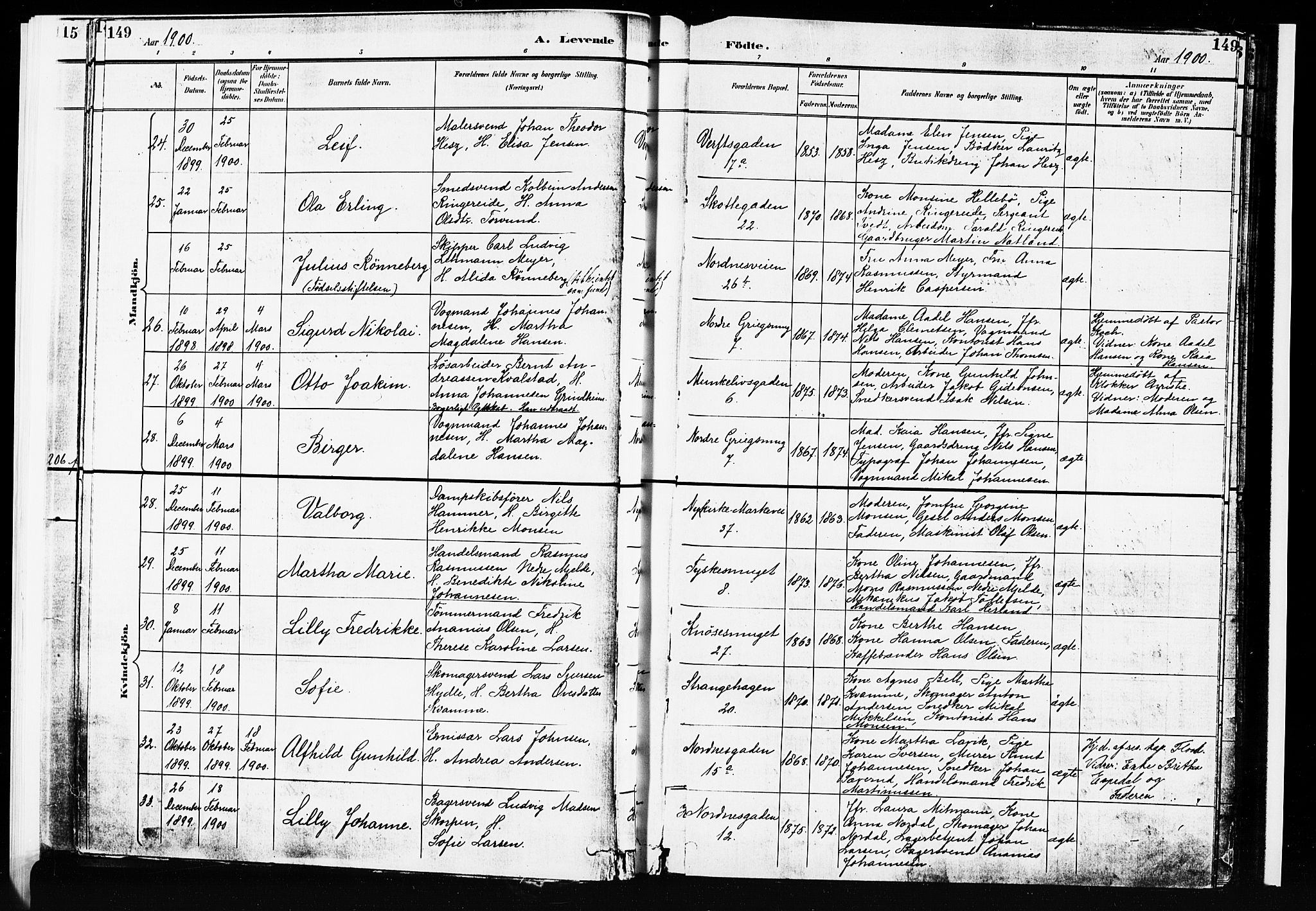 Nykirken Sokneprestembete, AV/SAB-A-77101/H/Hab: Parish register (copy) no. B 4, 1900-1903, p. 149