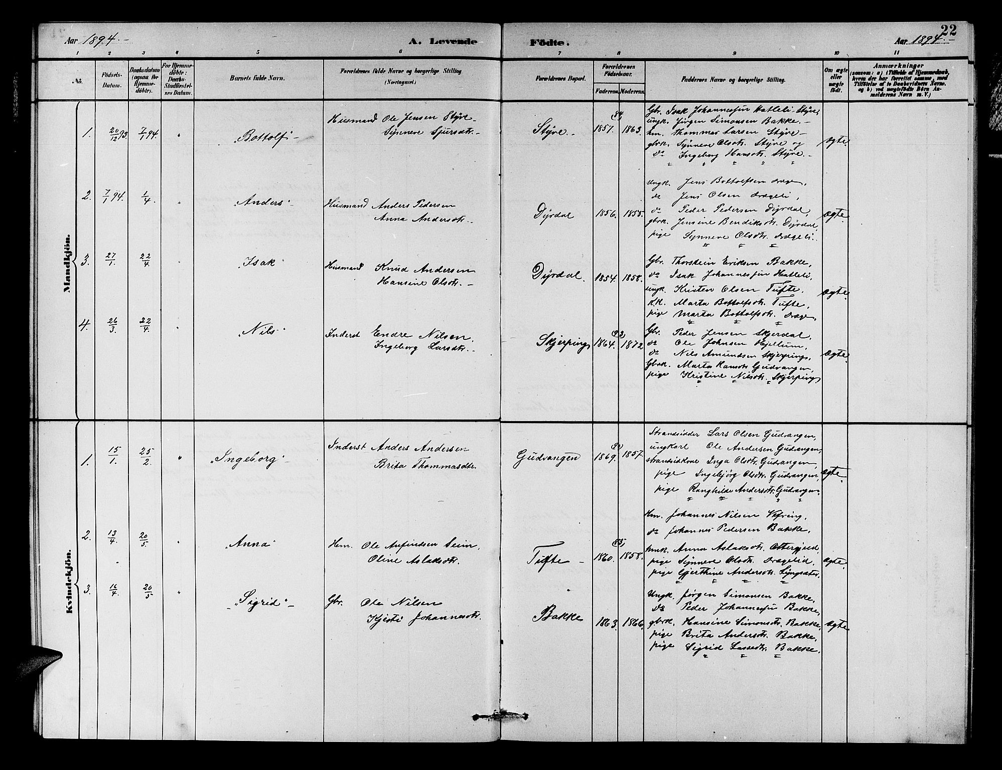 Aurland sokneprestembete, SAB/A-99937/H/Hb/Hbc/L0002: Parish register (copy) no. C 2, 1883-1900, p. 22