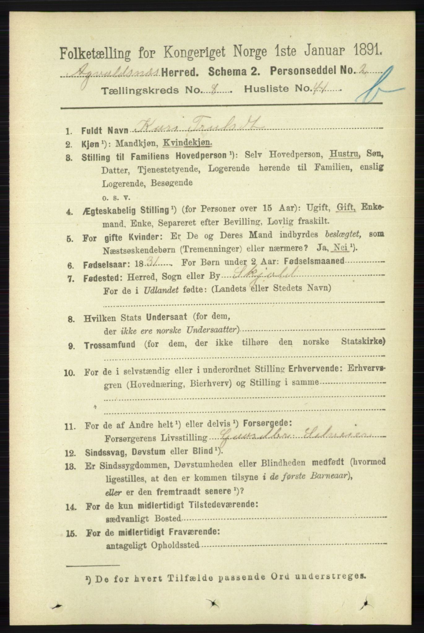 RA, 1891 census for 1147 Avaldsnes, 1891, p. 4412