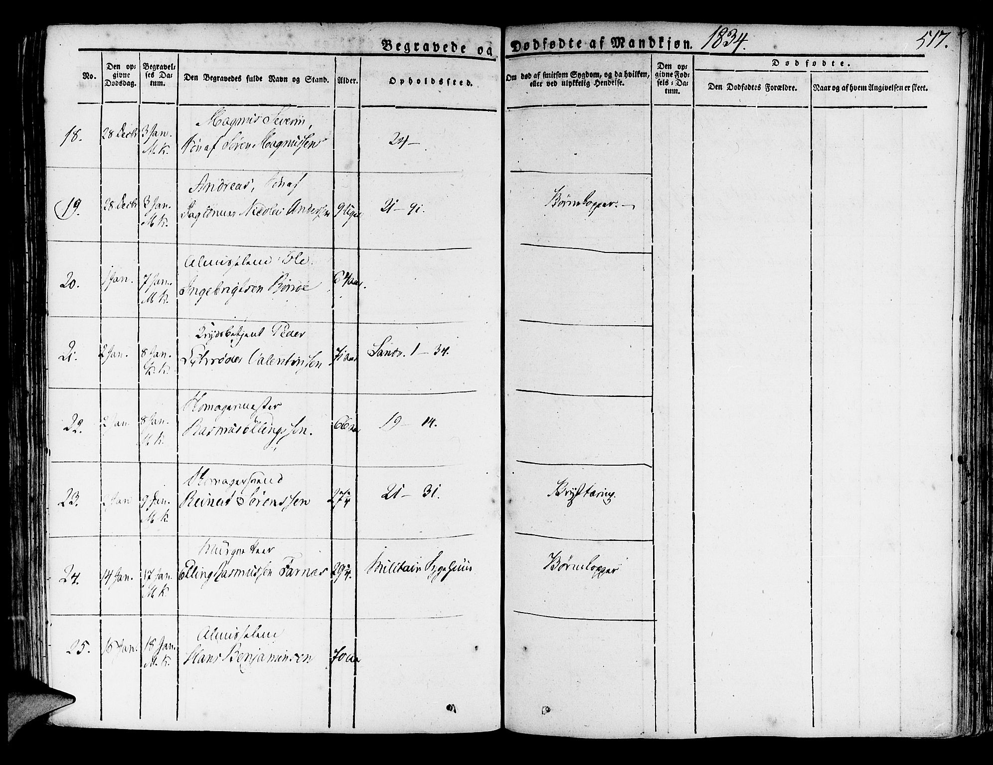 Korskirken sokneprestembete, AV/SAB-A-76101/H/Haa/L0014: Parish register (official) no. A 14, 1823-1835, p. 517