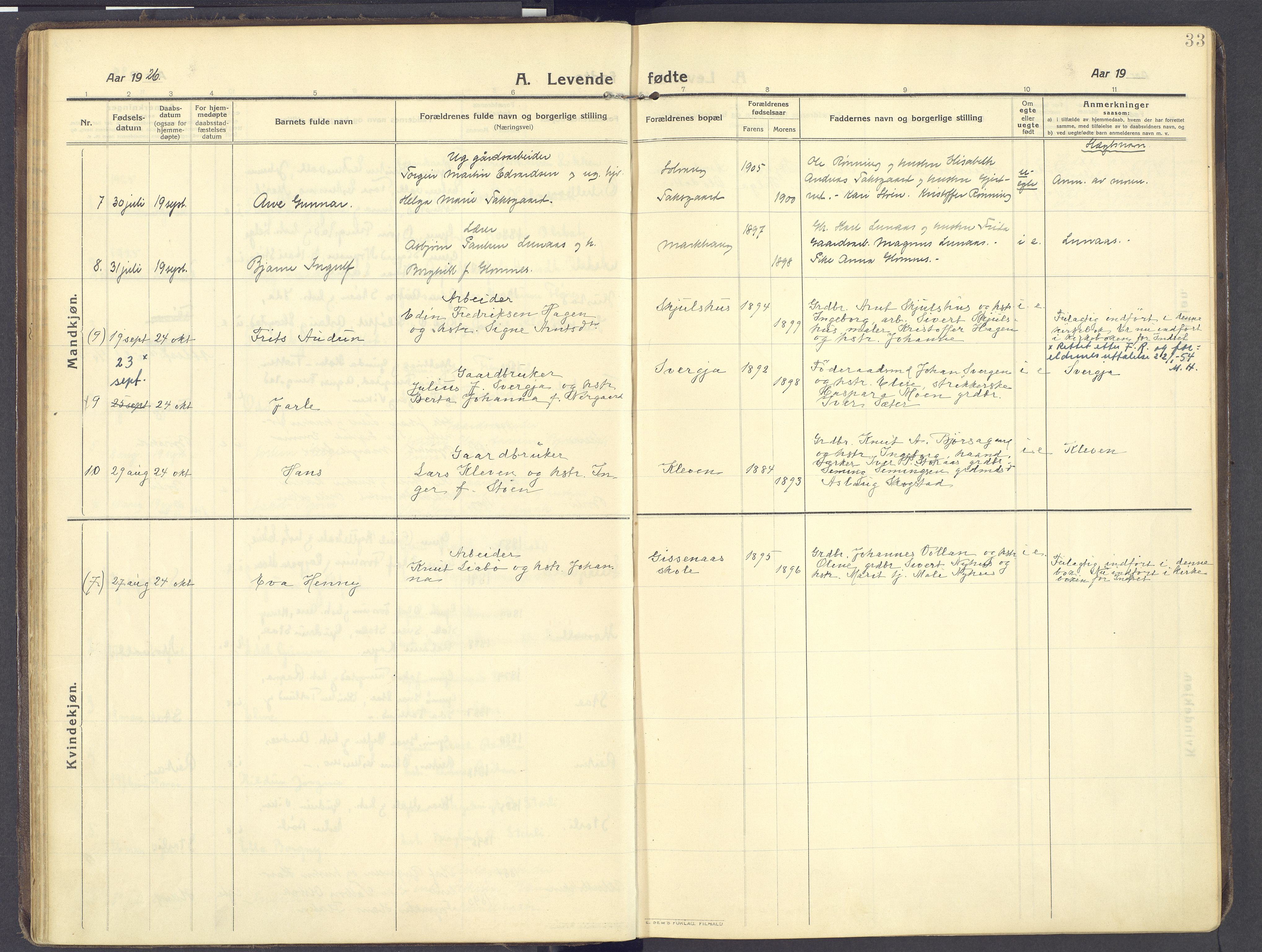 Kvikne prestekontor, SAH/PREST-064/H/Ha/Haa/L0009: Parish register (official) no. 9, 1911-1942, p. 33