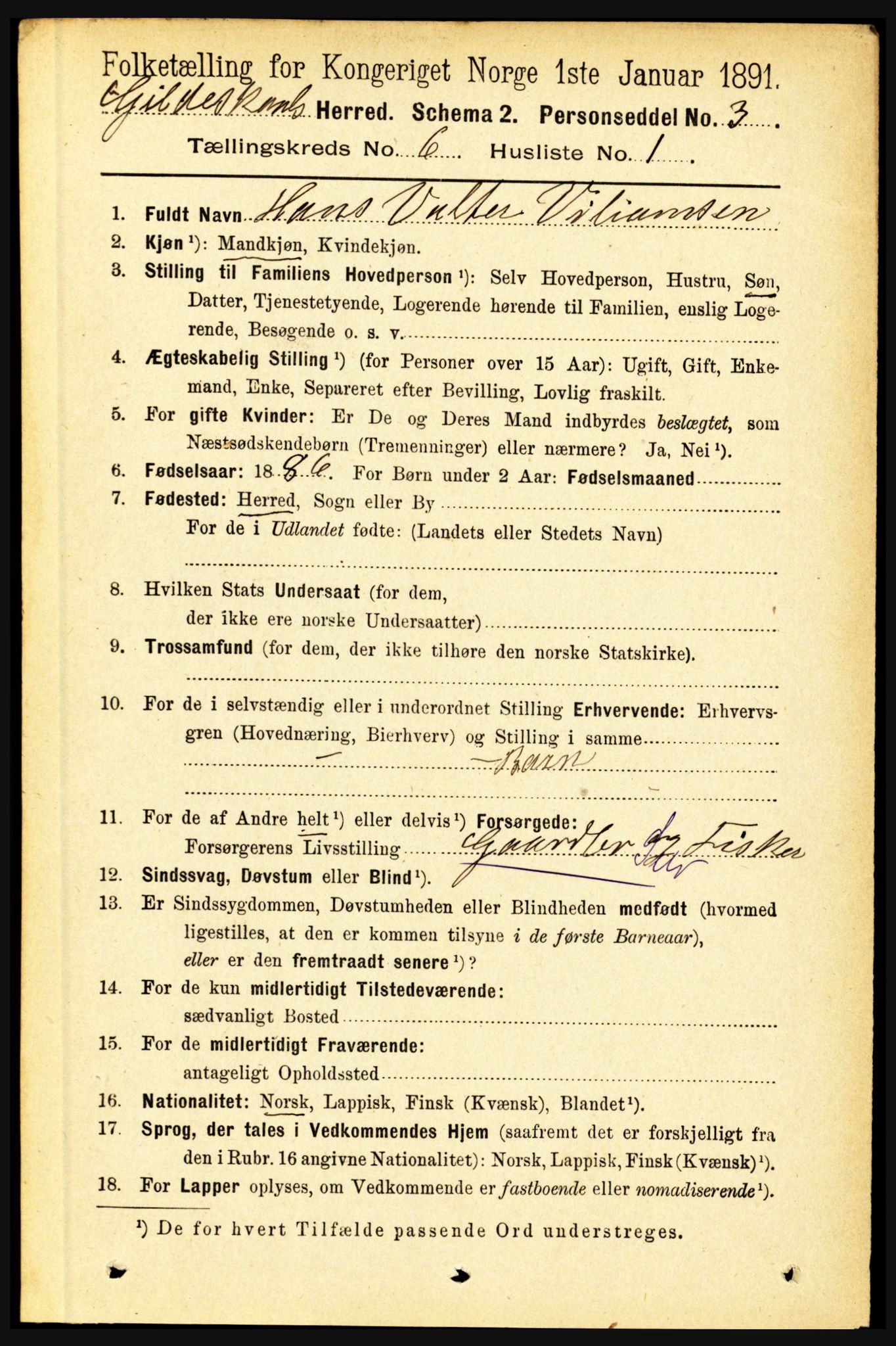 RA, 1891 census for 1838 Gildeskål, 1891, p. 1951