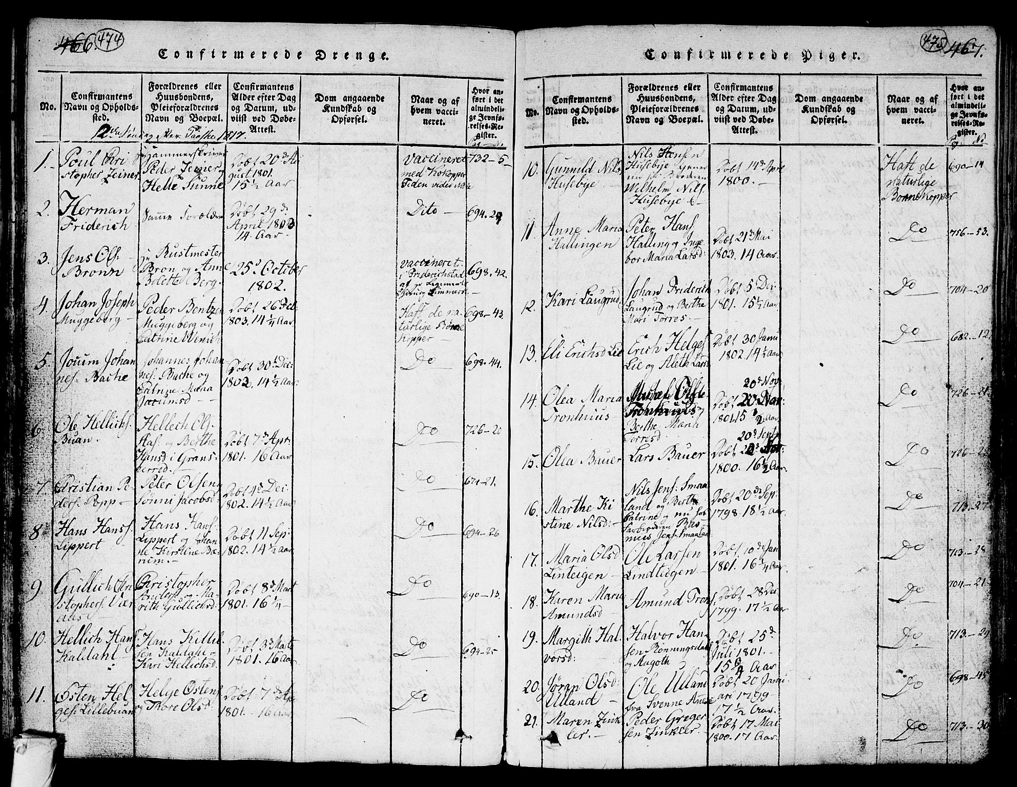 Kongsberg kirkebøker, AV/SAKO-A-22/G/Ga/L0001: Parish register (copy) no. 1, 1816-1839, p. 474-475