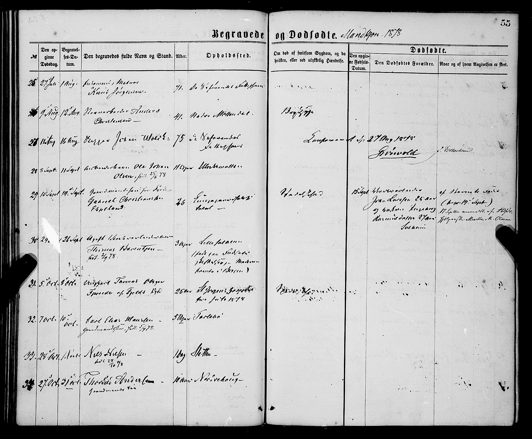 St. Jørgens hospital og Årstad sokneprestembete, AV/SAB-A-99934: Parish register (official) no. A 11, 1864-1886, p. 55