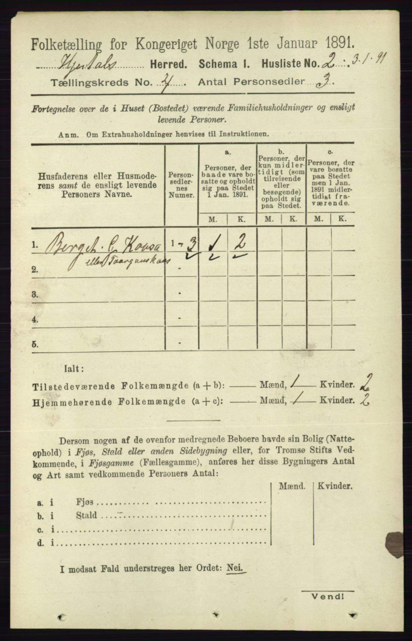 RA, 1891 census for 0827 Hjartdal, 1891, p. 1332