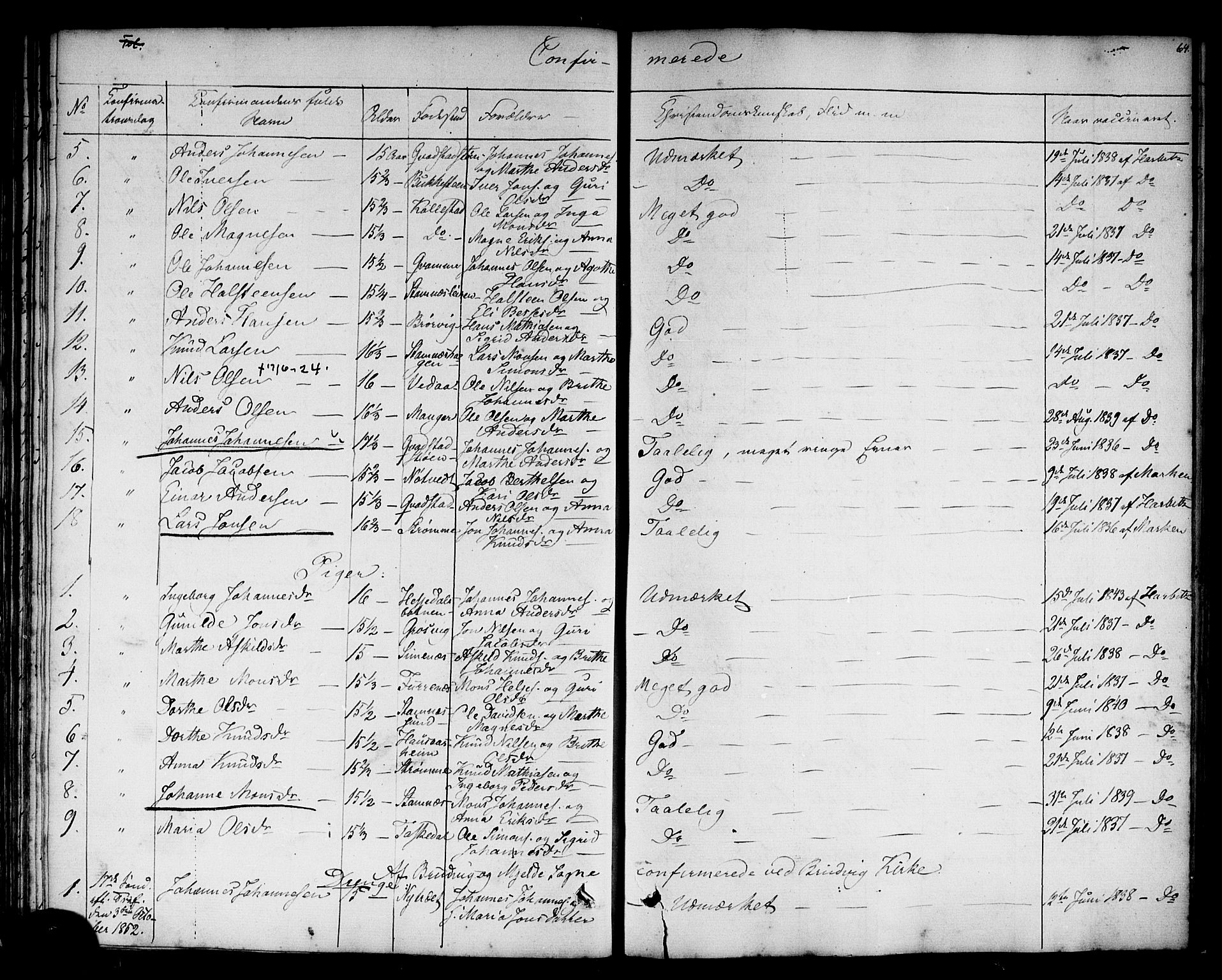 Haus sokneprestembete, SAB/A-75601: Curate's parish register no. A 3, 1850-1867, p. 64