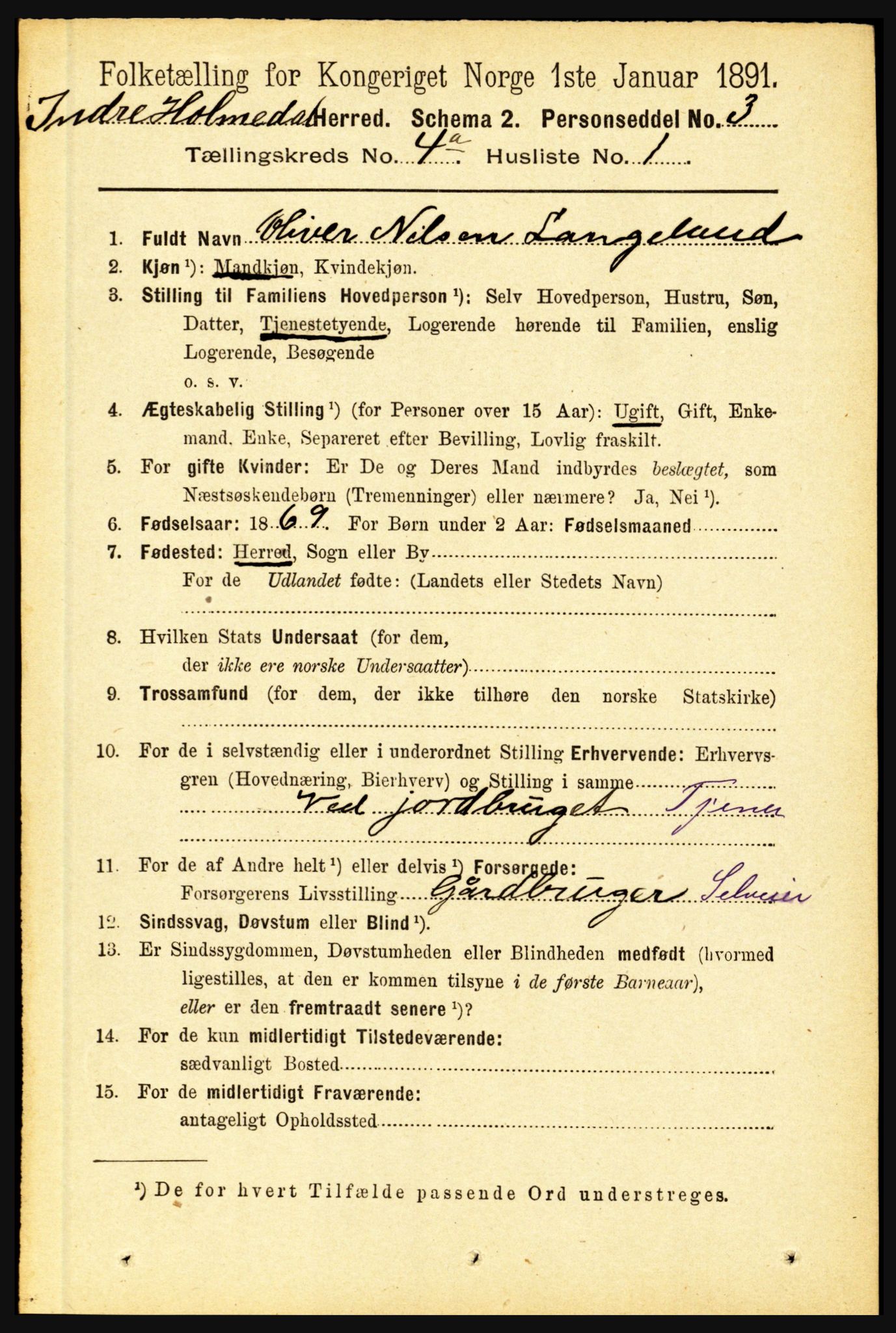 RA, 1891 census for 1430 Indre Holmedal, 1891, p. 1326