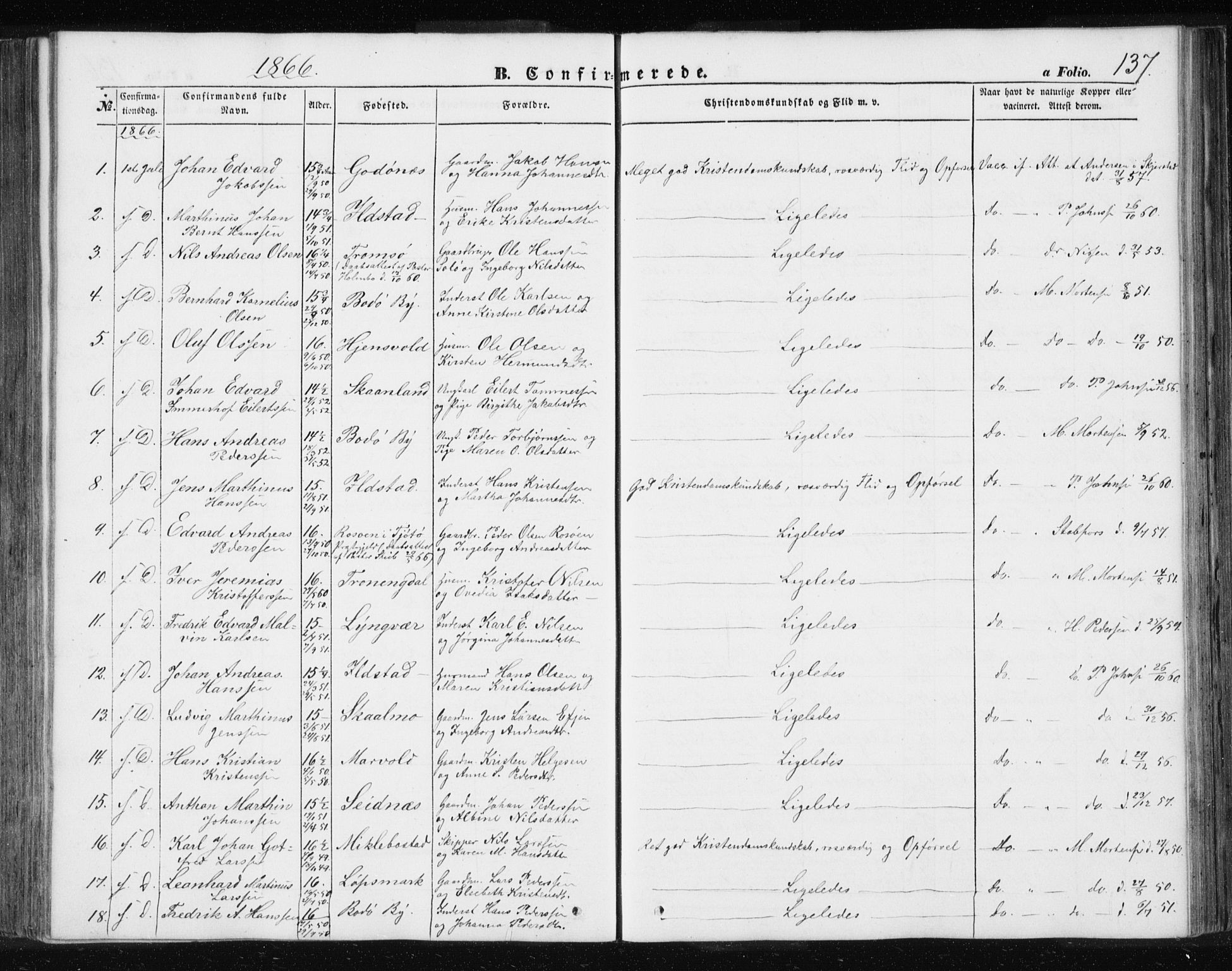 Ministerialprotokoller, klokkerbøker og fødselsregistre - Nordland, AV/SAT-A-1459/801/L0028: Parish register (copy) no. 801C03, 1855-1867, p. 137