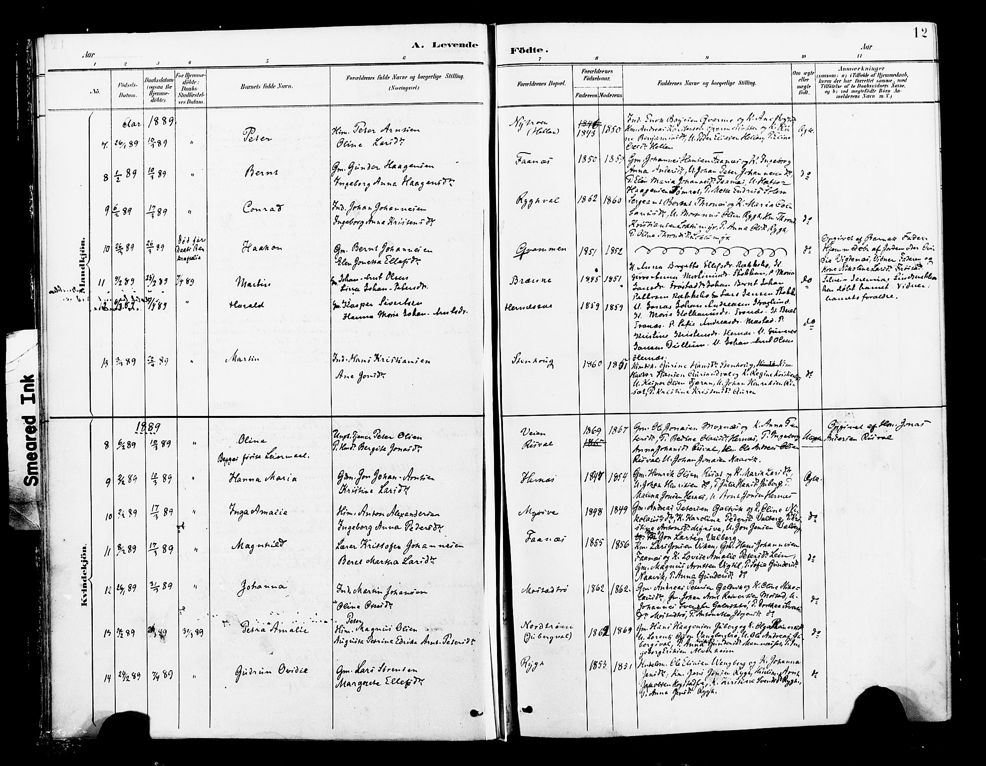 Ministerialprotokoller, klokkerbøker og fødselsregistre - Nord-Trøndelag, SAT/A-1458/713/L0121: Parish register (official) no. 713A10, 1888-1898, p. 12
