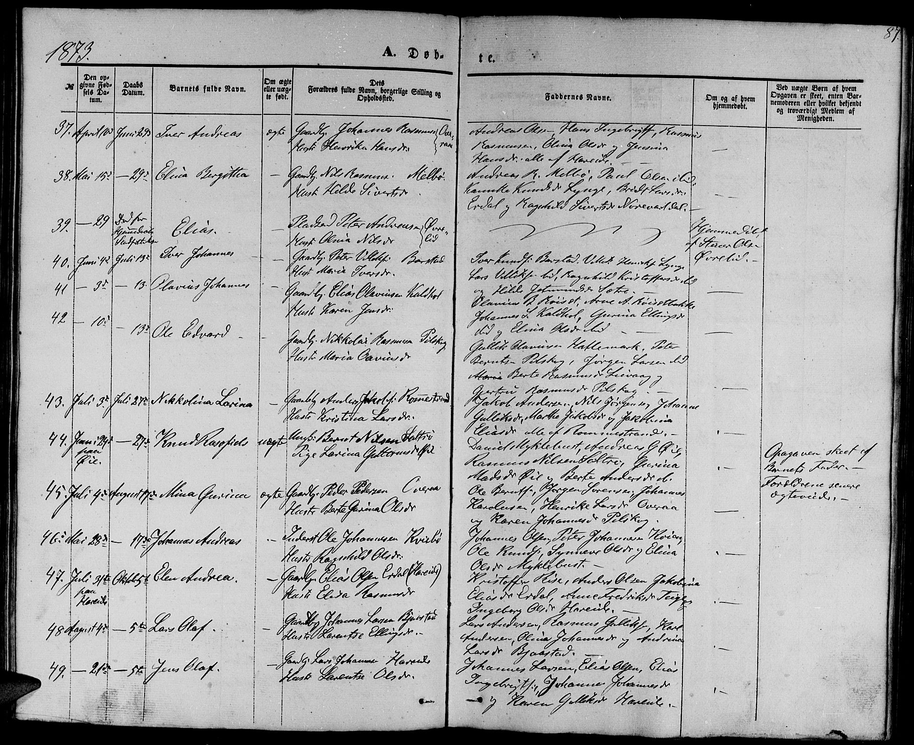 Ministerialprotokoller, klokkerbøker og fødselsregistre - Møre og Romsdal, AV/SAT-A-1454/510/L0124: Parish register (copy) no. 510C01, 1854-1877, p. 87