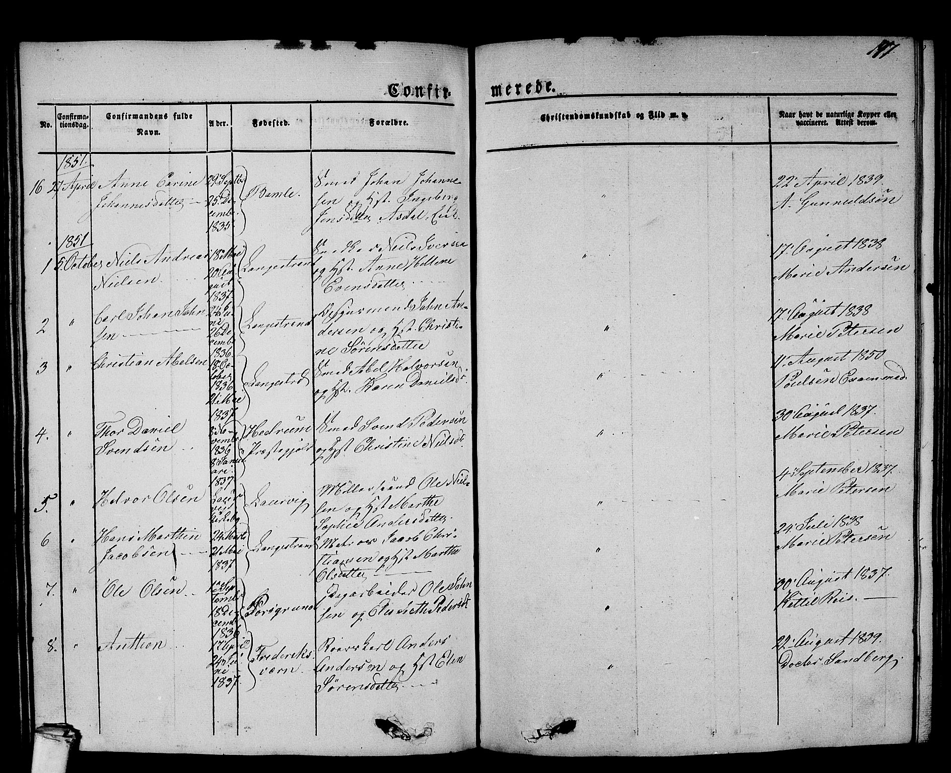 Larvik kirkebøker, SAKO/A-352/G/Gb/L0002: Parish register (copy) no. II 2, 1843-1866, p. 177
