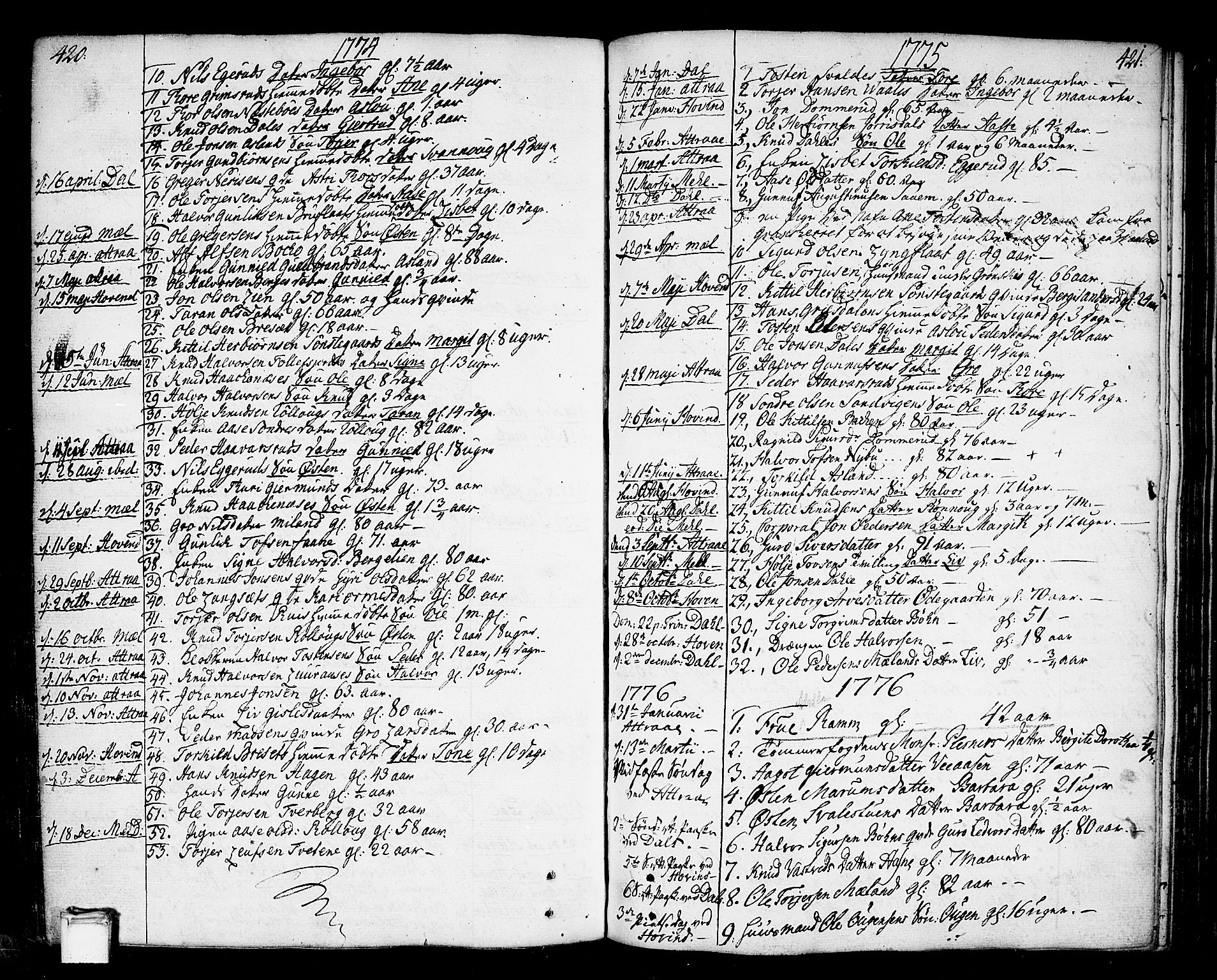 Tinn kirkebøker, SAKO/A-308/F/Fa/L0002: Parish register (official) no. I 2, 1757-1810, p. 420-421