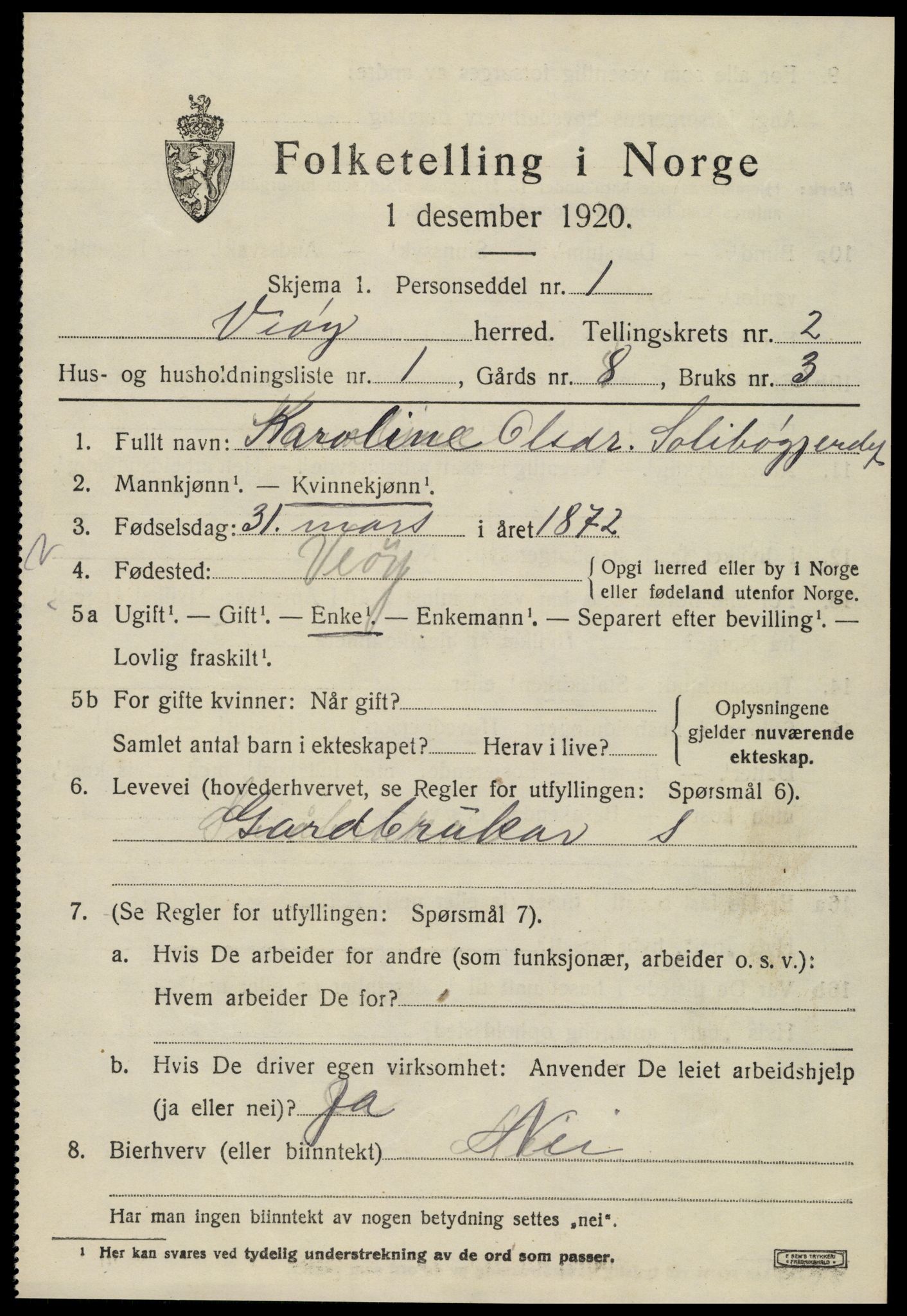 SAT, 1920 census for Veøy, 1920, p. 1259