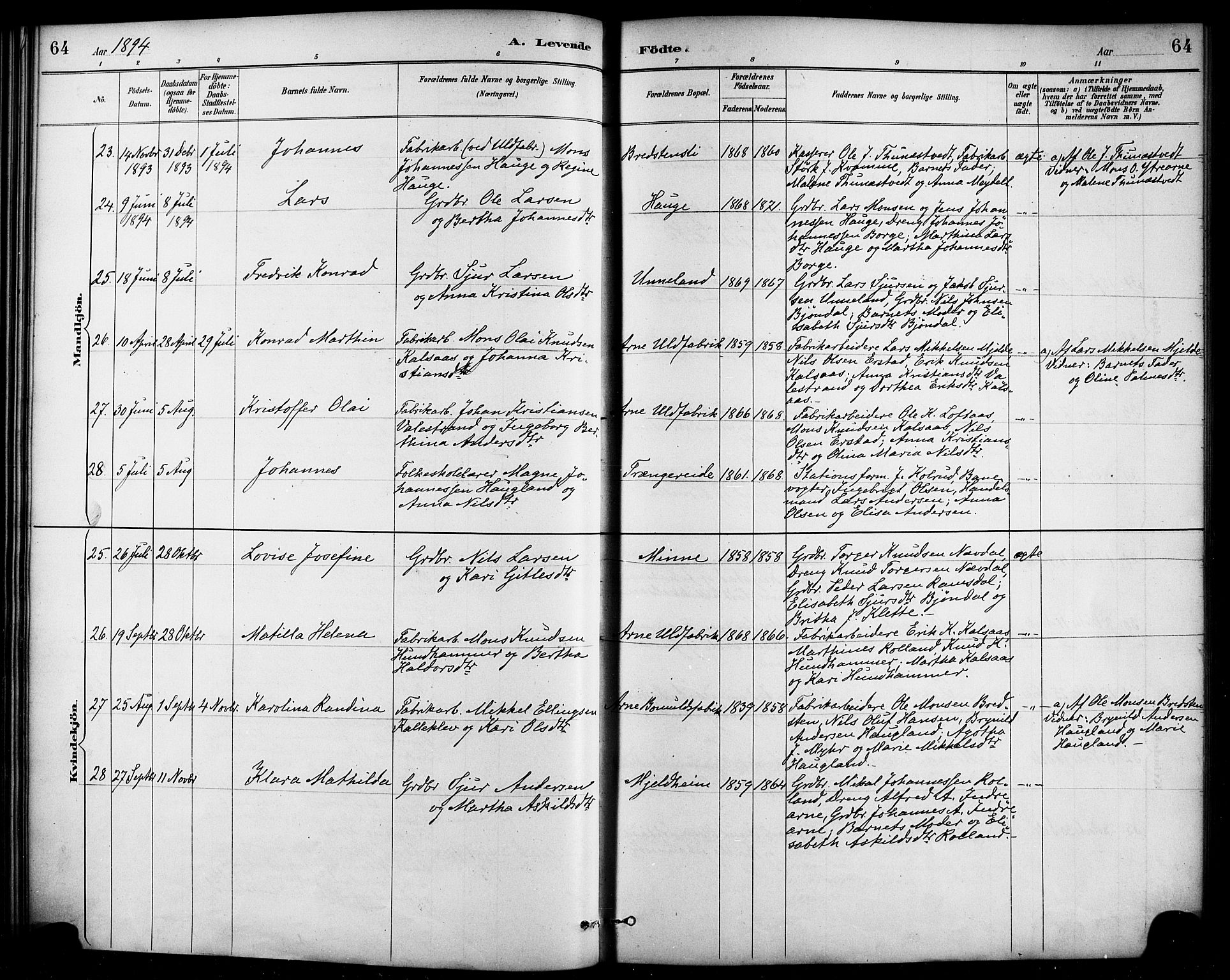 Haus sokneprestembete, AV/SAB-A-75601/H/Haa/Haad/L0001: Parish register (official) no. D 1, 1887-1898, p. 64