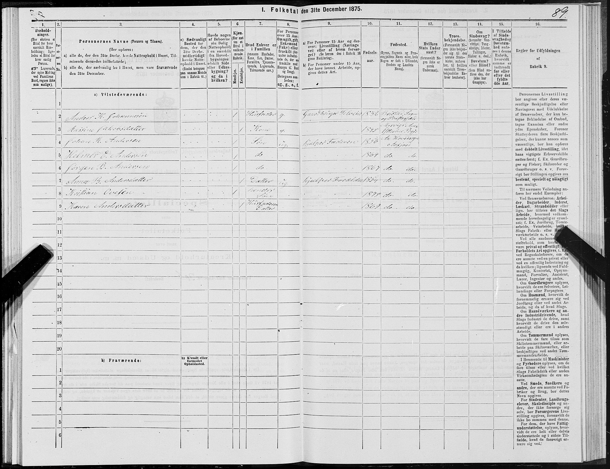 SAT, 1875 census for 1630P Aafjorden, 1875, p. 1089