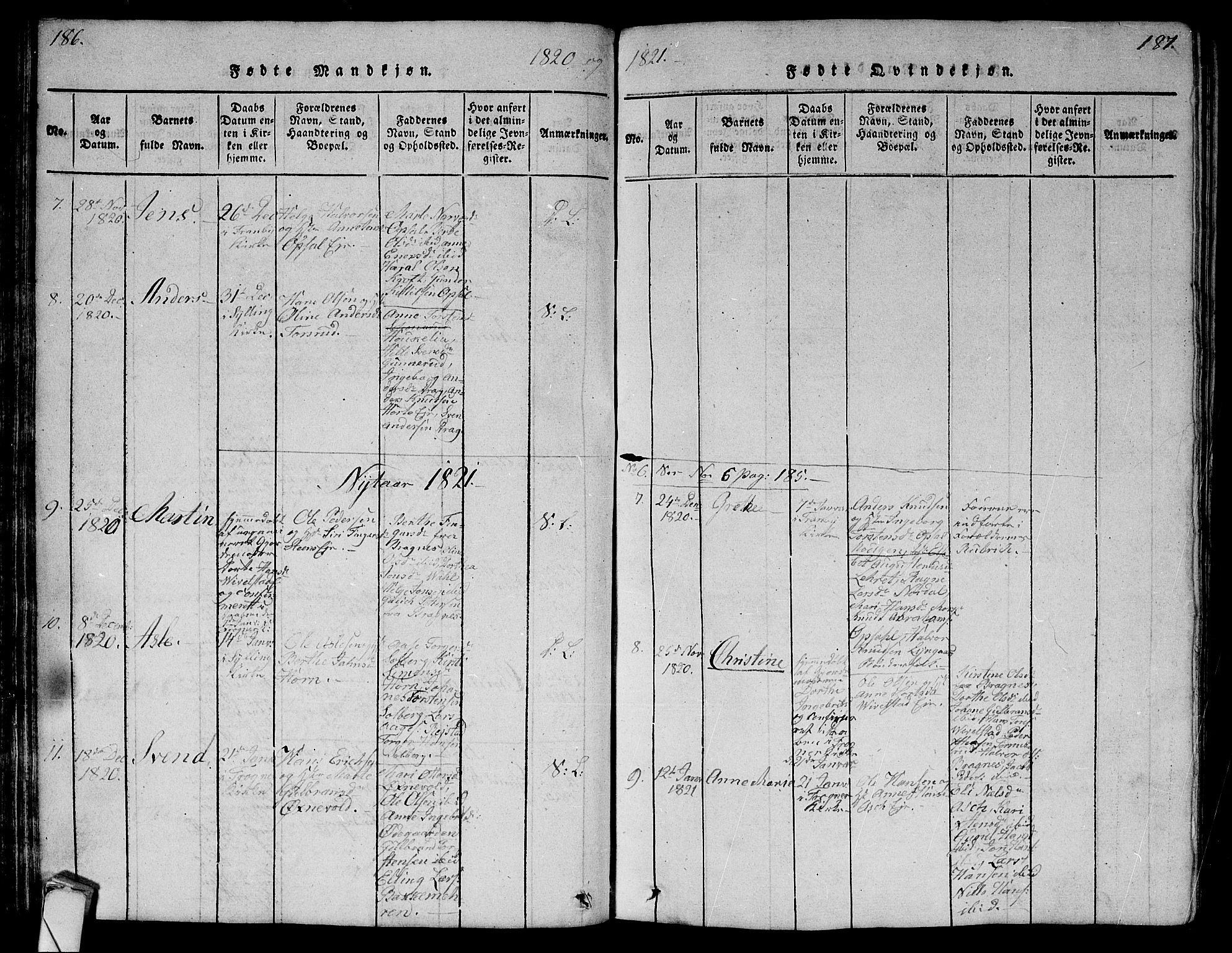 Lier kirkebøker, AV/SAKO-A-230/G/Ga/L0001: Parish register (copy) no. I 1, 1813-1824, p. 186-187