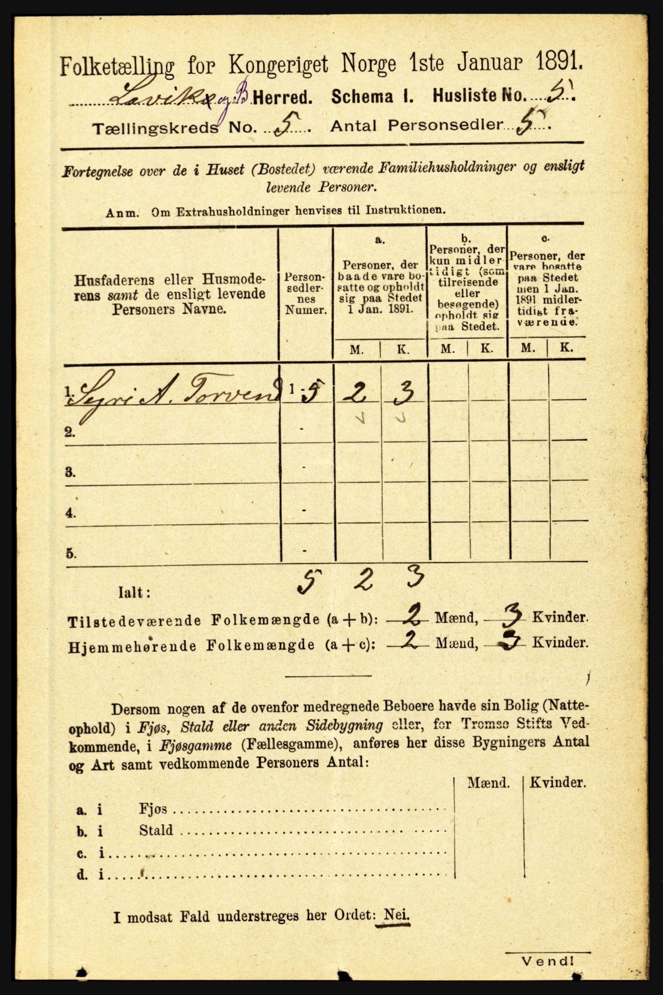 RA, 1891 census for 1415 Lavik og Brekke, 1891, p. 962