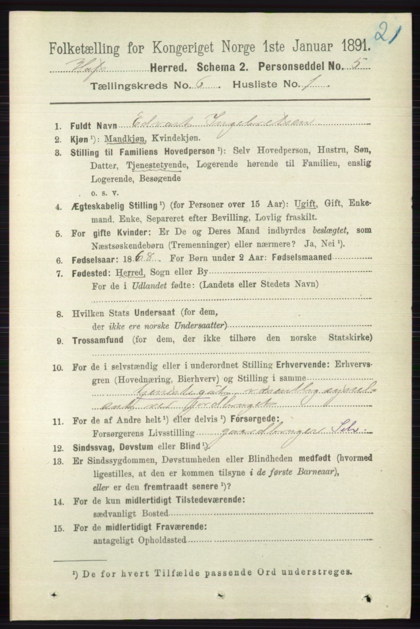 RA, 1891 census for 0714 Hof, 1891, p. 1785