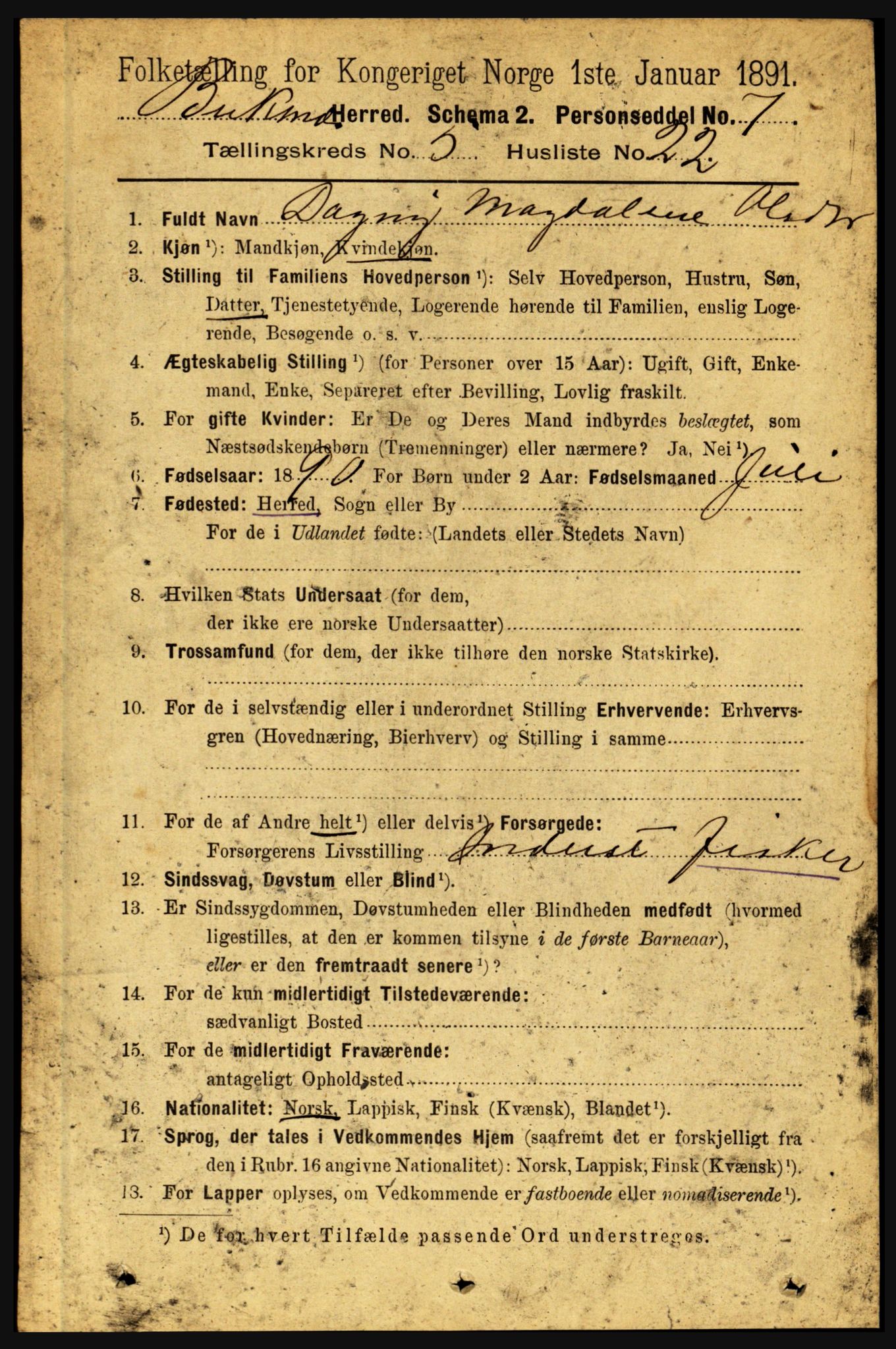 RA, 1891 census for 1860 Buksnes, 1891, p. 4013