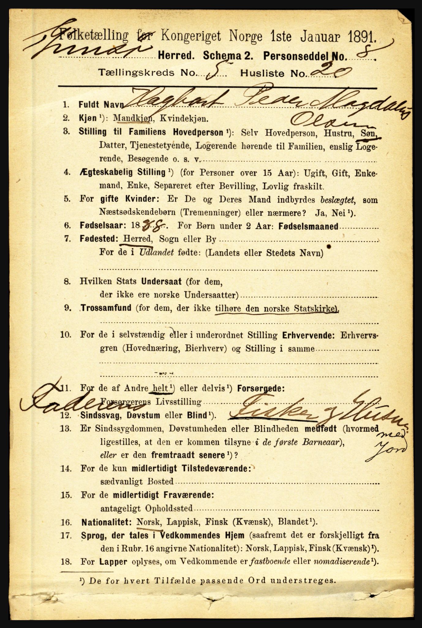 RA, 1891 census for 1864 Gimsøy, 1891, p. 967