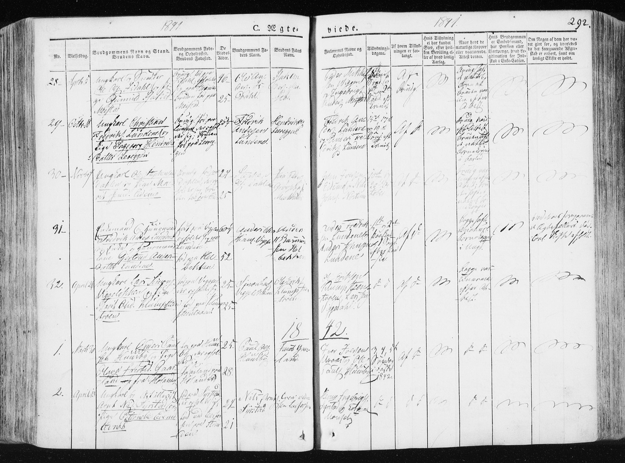 Ministerialprotokoller, klokkerbøker og fødselsregistre - Sør-Trøndelag, SAT/A-1456/665/L0771: Parish register (official) no. 665A06, 1830-1856, p. 292