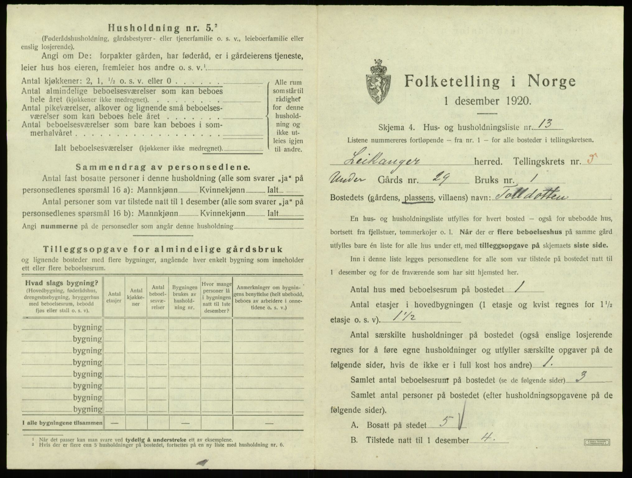 SAB, 1920 census for Leikanger, 1920, p. 546