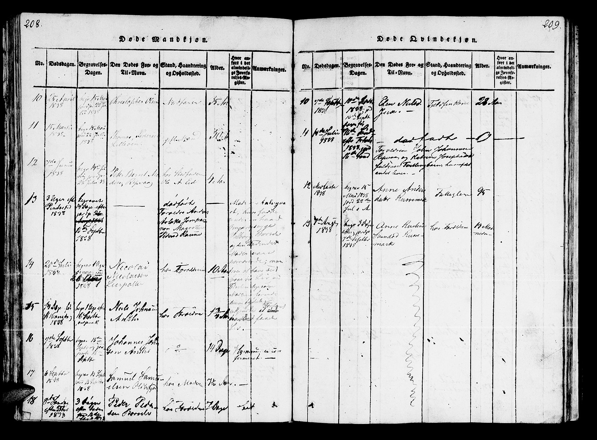 Kistrand/Porsanger sokneprestembete, AV/SATØ-S-1351/H/Ha/L0003.kirke: Parish register (official) no. 3, 1825-1842, p. 208-209