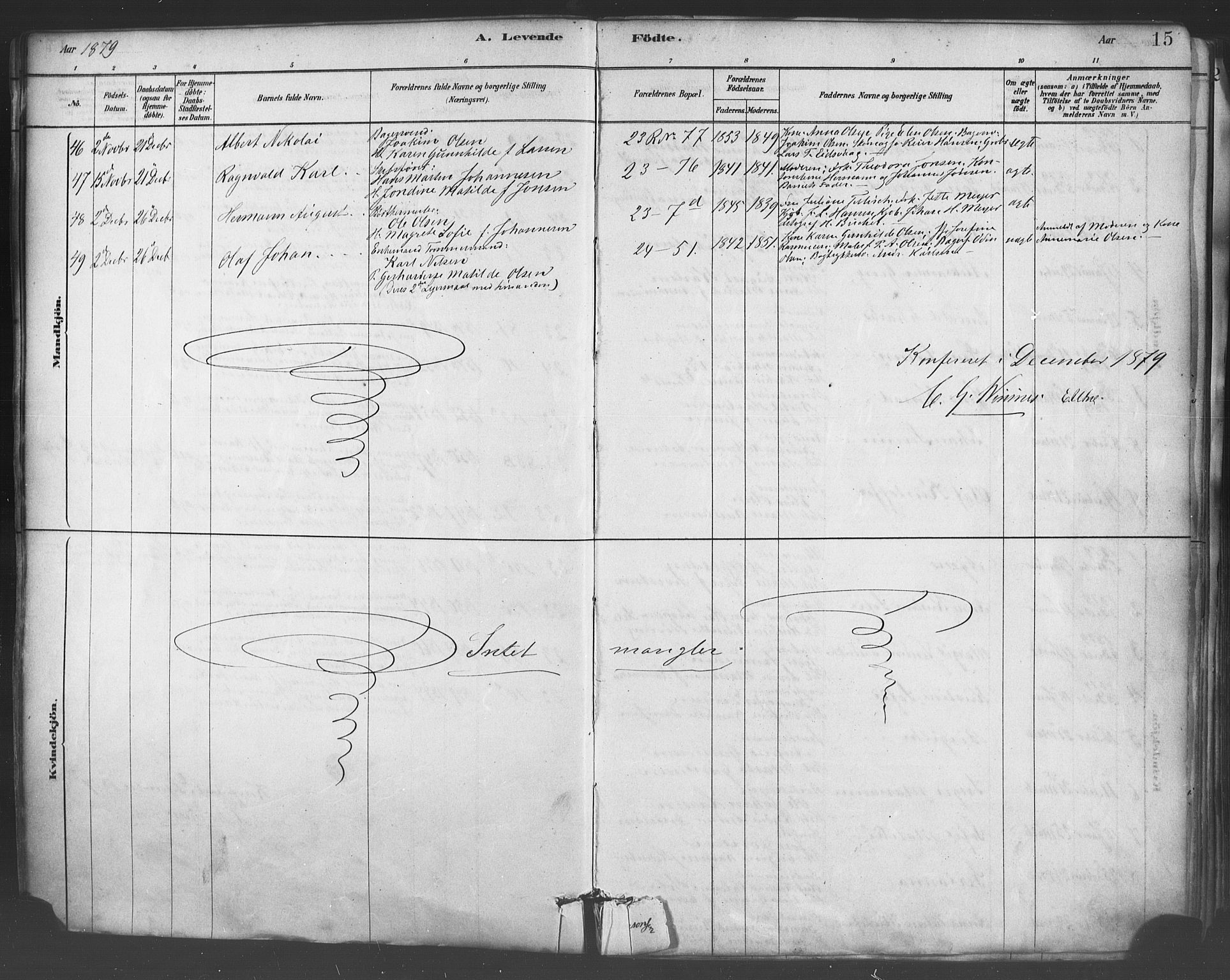 Mariakirken Sokneprestembete, SAB/A-76901/H/Haa/L0007: Parish register (official) no. A 7, 1878-1893, p. 15