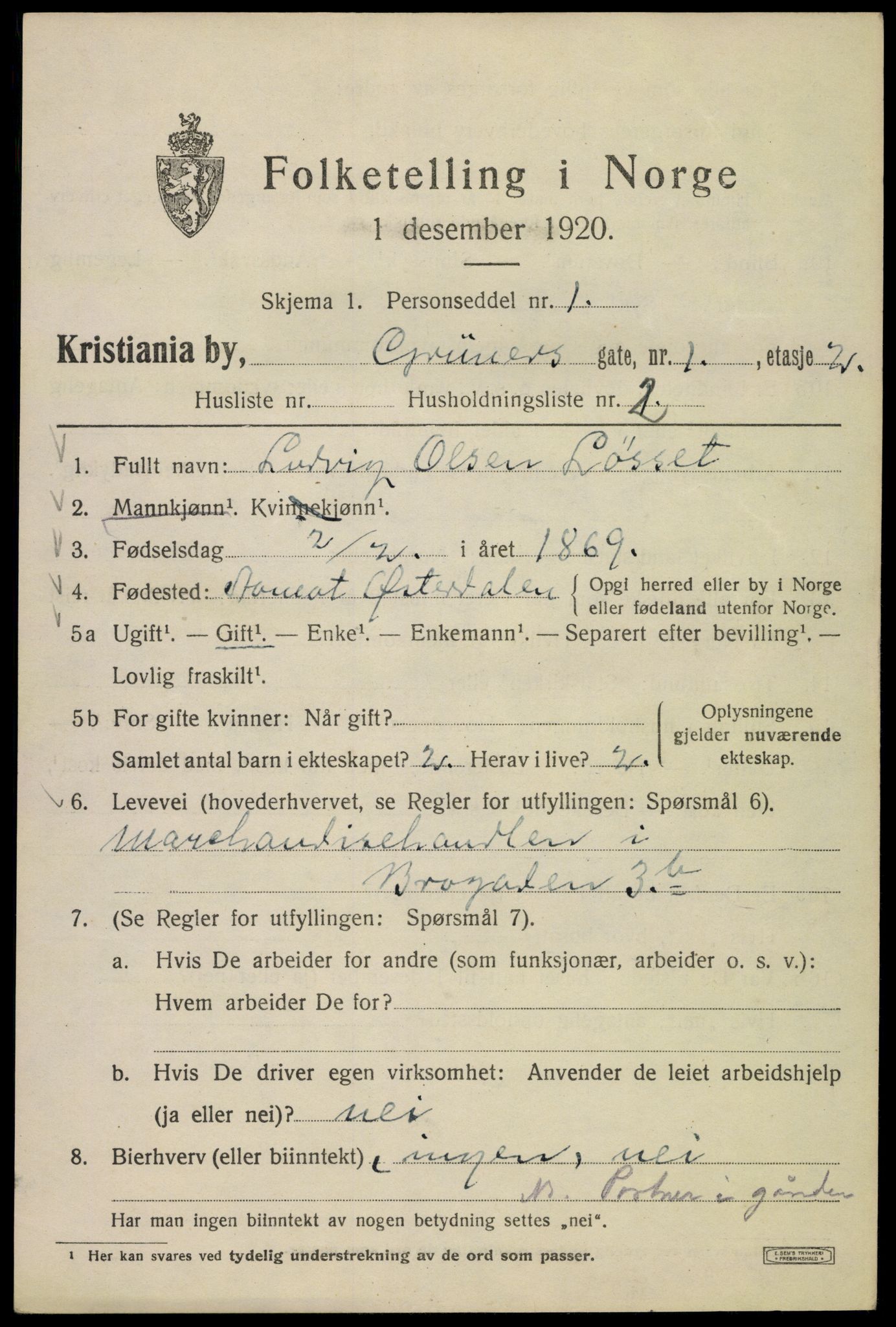 SAO, 1920 census for Kristiania, 1920, p. 259059