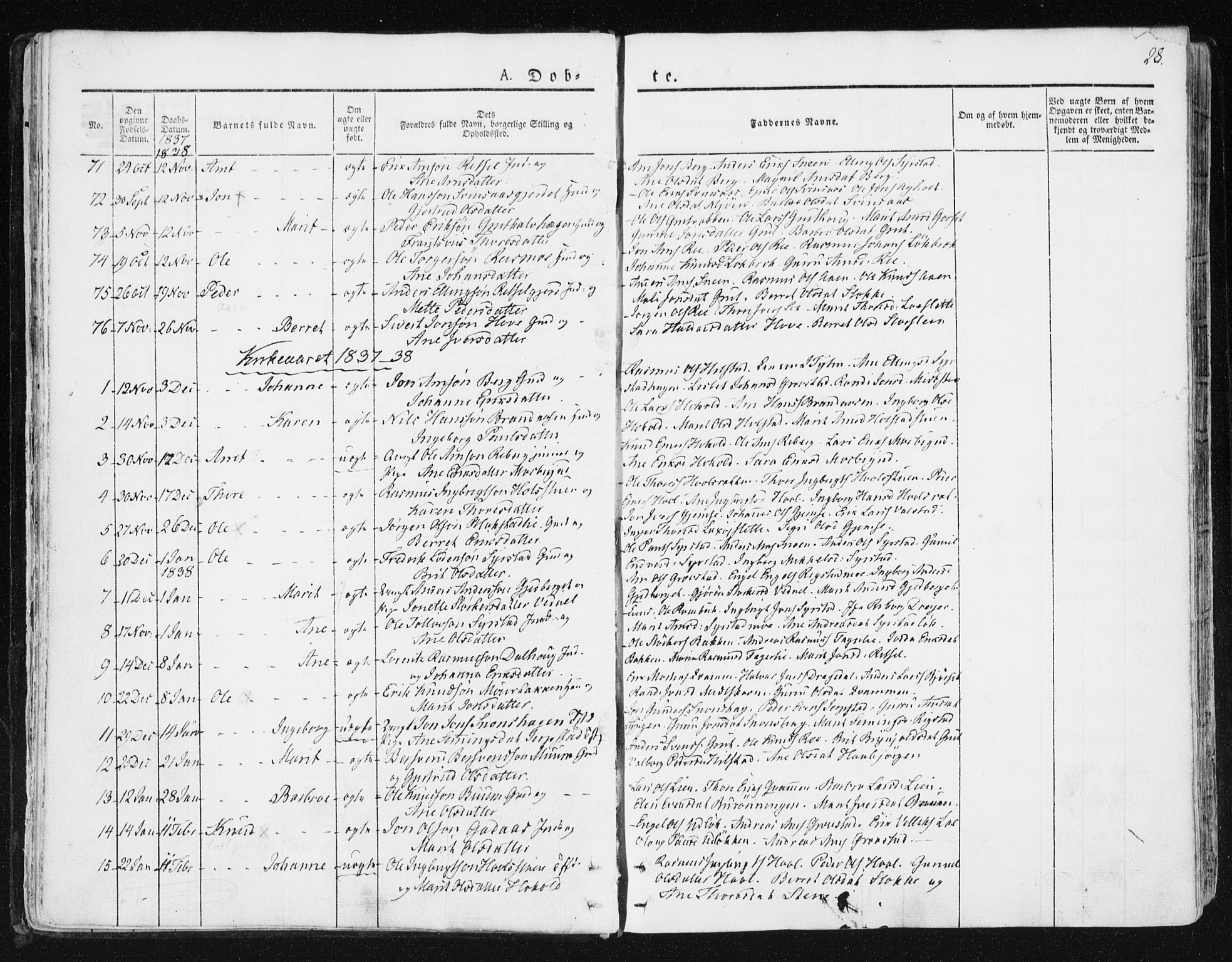 Ministerialprotokoller, klokkerbøker og fødselsregistre - Sør-Trøndelag, SAT/A-1456/672/L0855: Parish register (official) no. 672A07, 1829-1860, p. 28