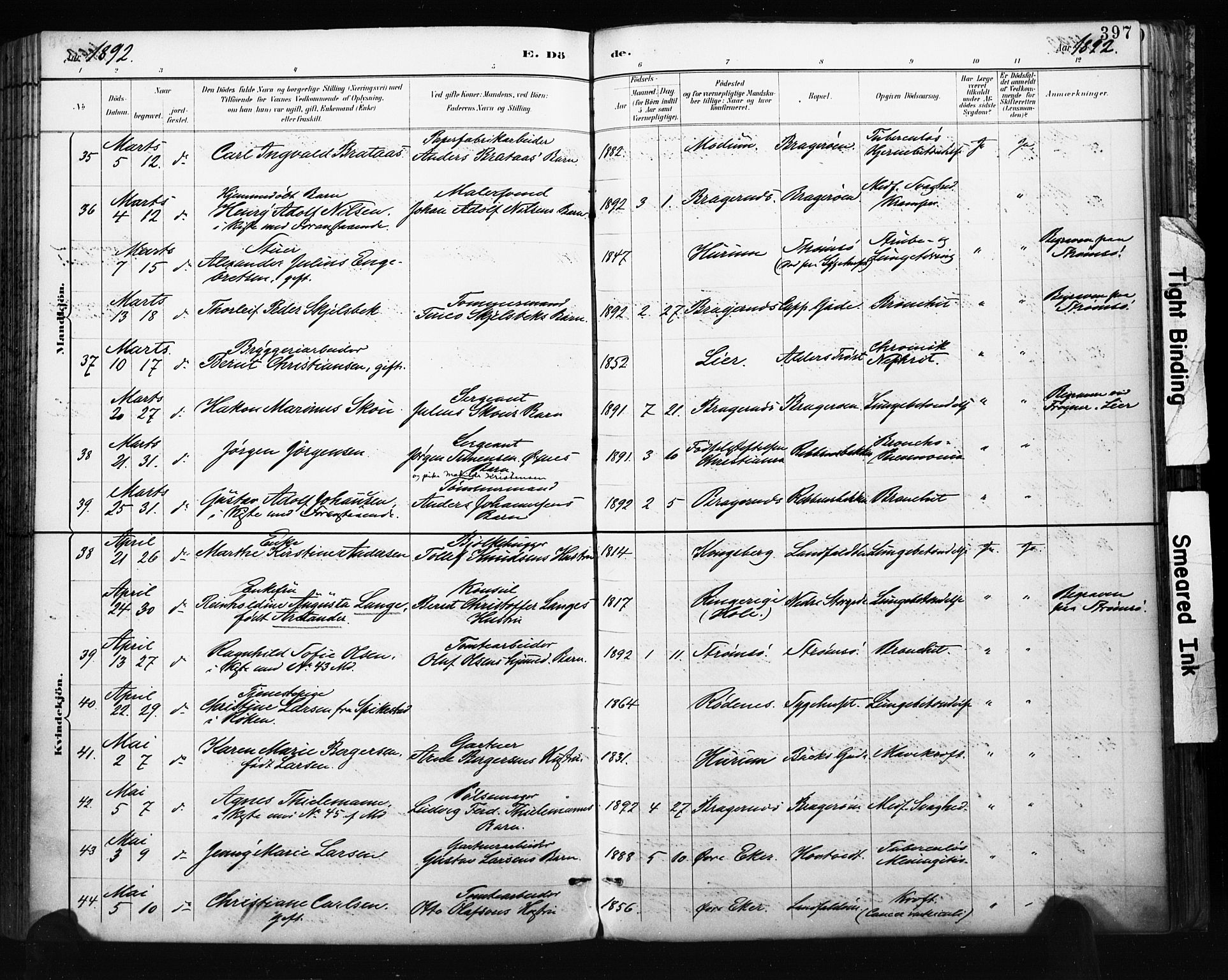 Bragernes kirkebøker, AV/SAKO-A-6/F/Fb/L0007: Parish register (official) no. II 7, 1885-1893, p. 397