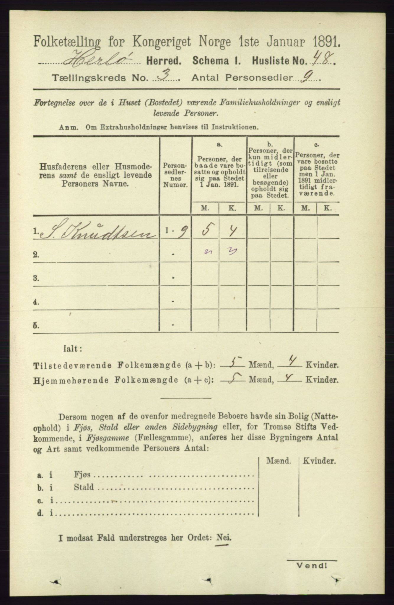 RA, 1891 census for 1258 Herdla, 1891, p. 1066