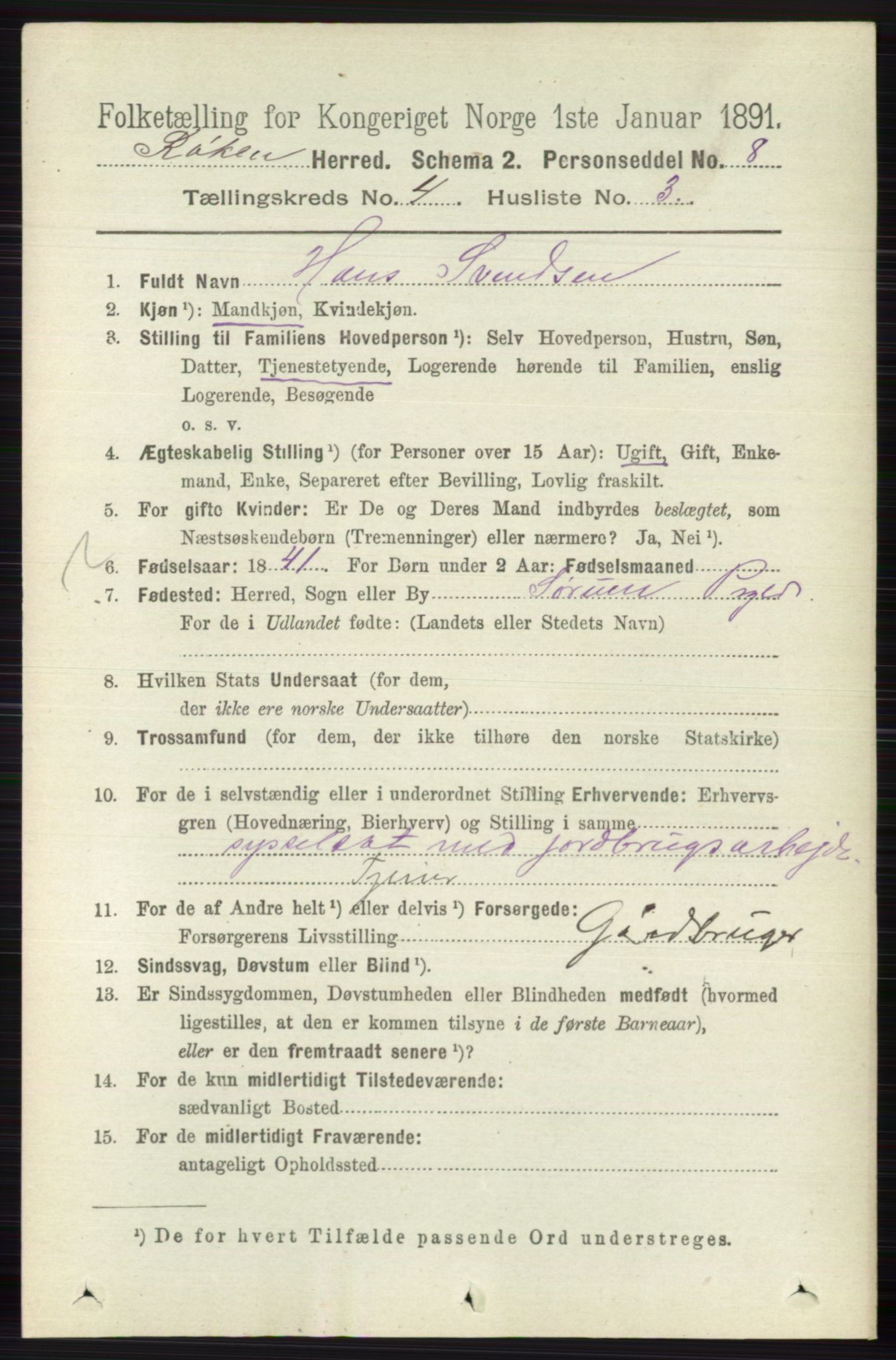 RA, 1891 census for 0627 Røyken, 1891, p. 1876