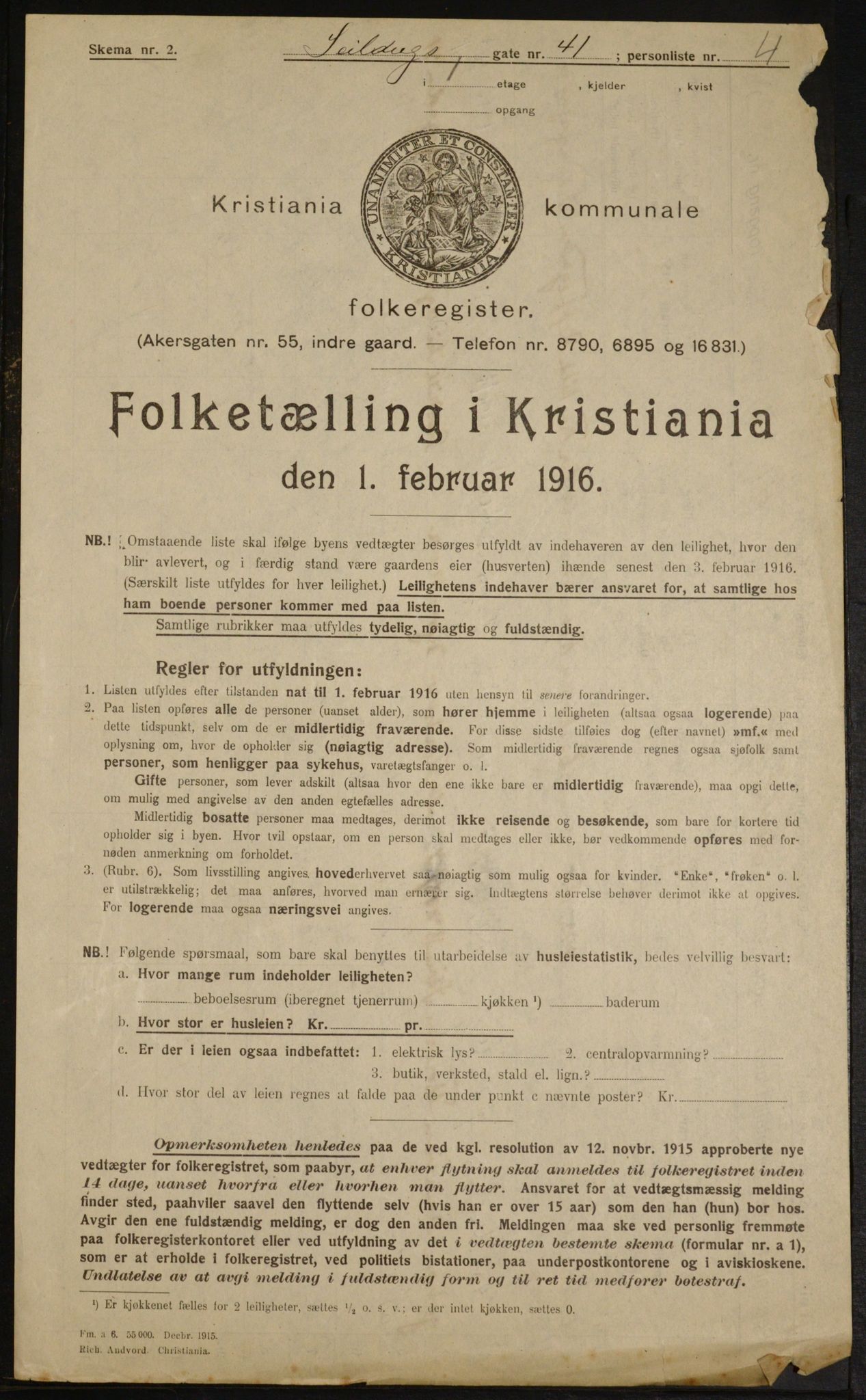 OBA, Municipal Census 1916 for Kristiania, 1916, p. 96949