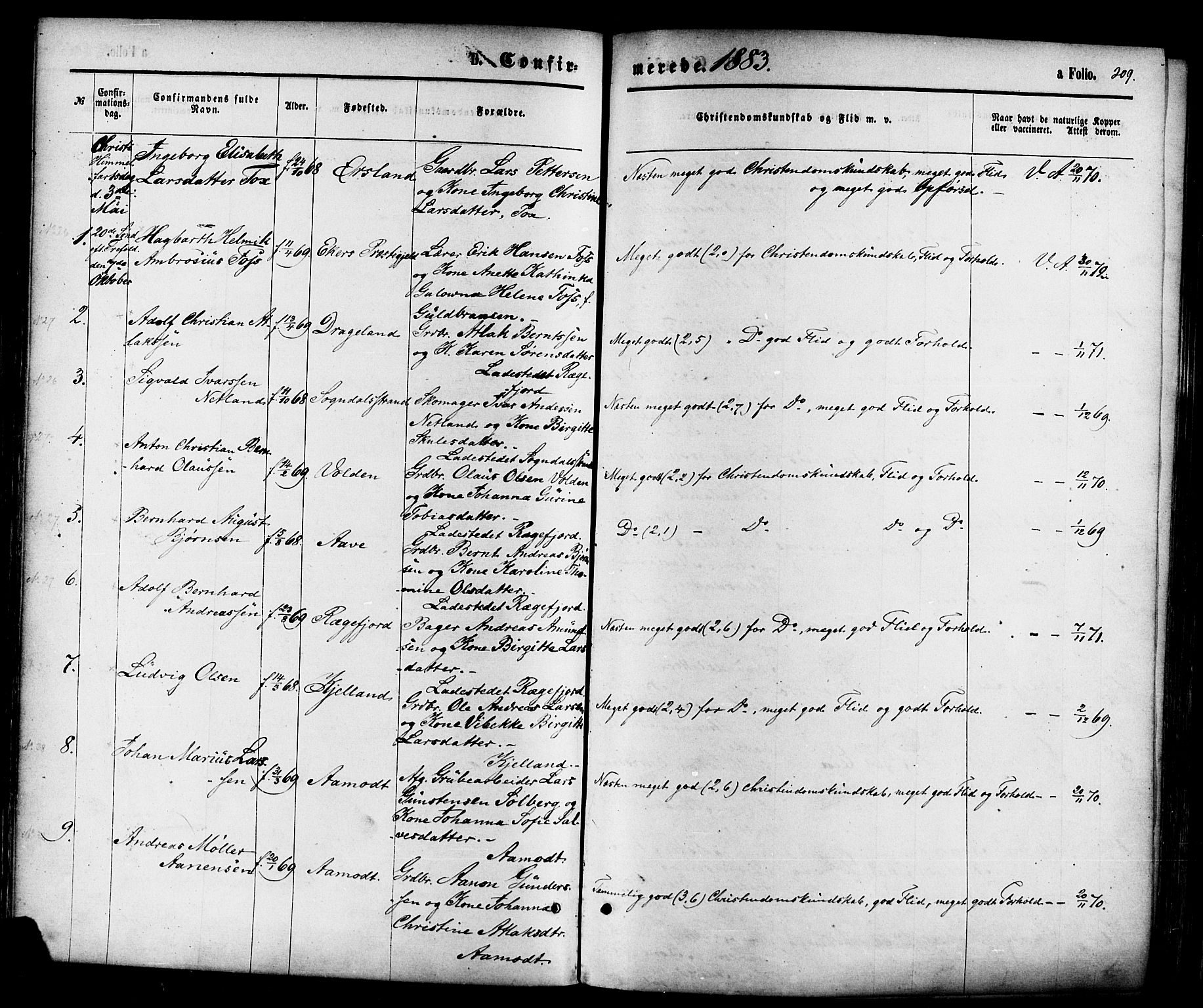 Sokndal sokneprestkontor, AV/SAST-A-101808: Parish register (official) no. A 10, 1874-1886, p. 209