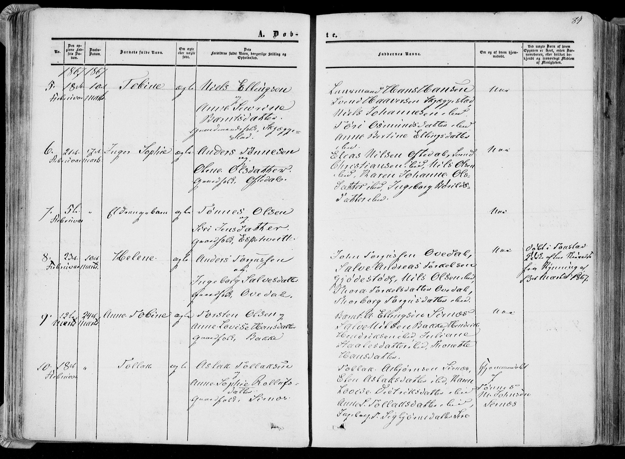 Bakke sokneprestkontor, AV/SAK-1111-0002/F/Fa/Faa/L0006: Parish register (official) no. A 6, 1855-1877, p. 84