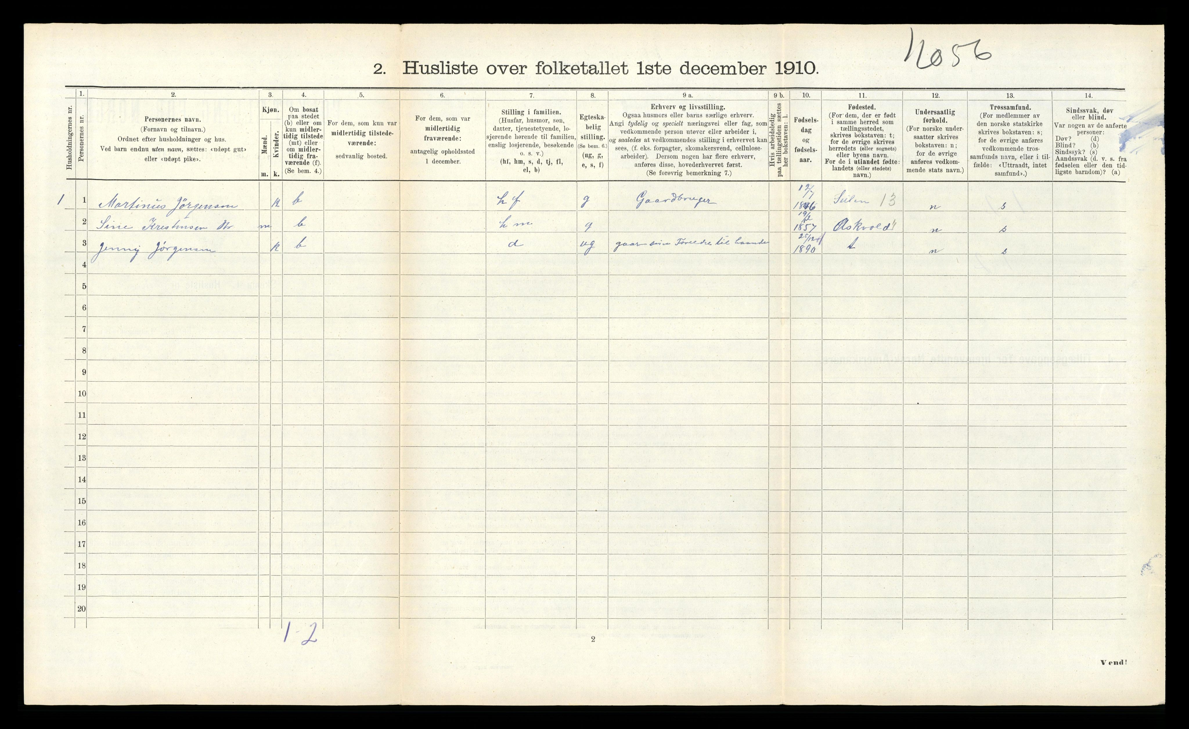 RA, 1910 census for Kinn, 1910, p. 1229