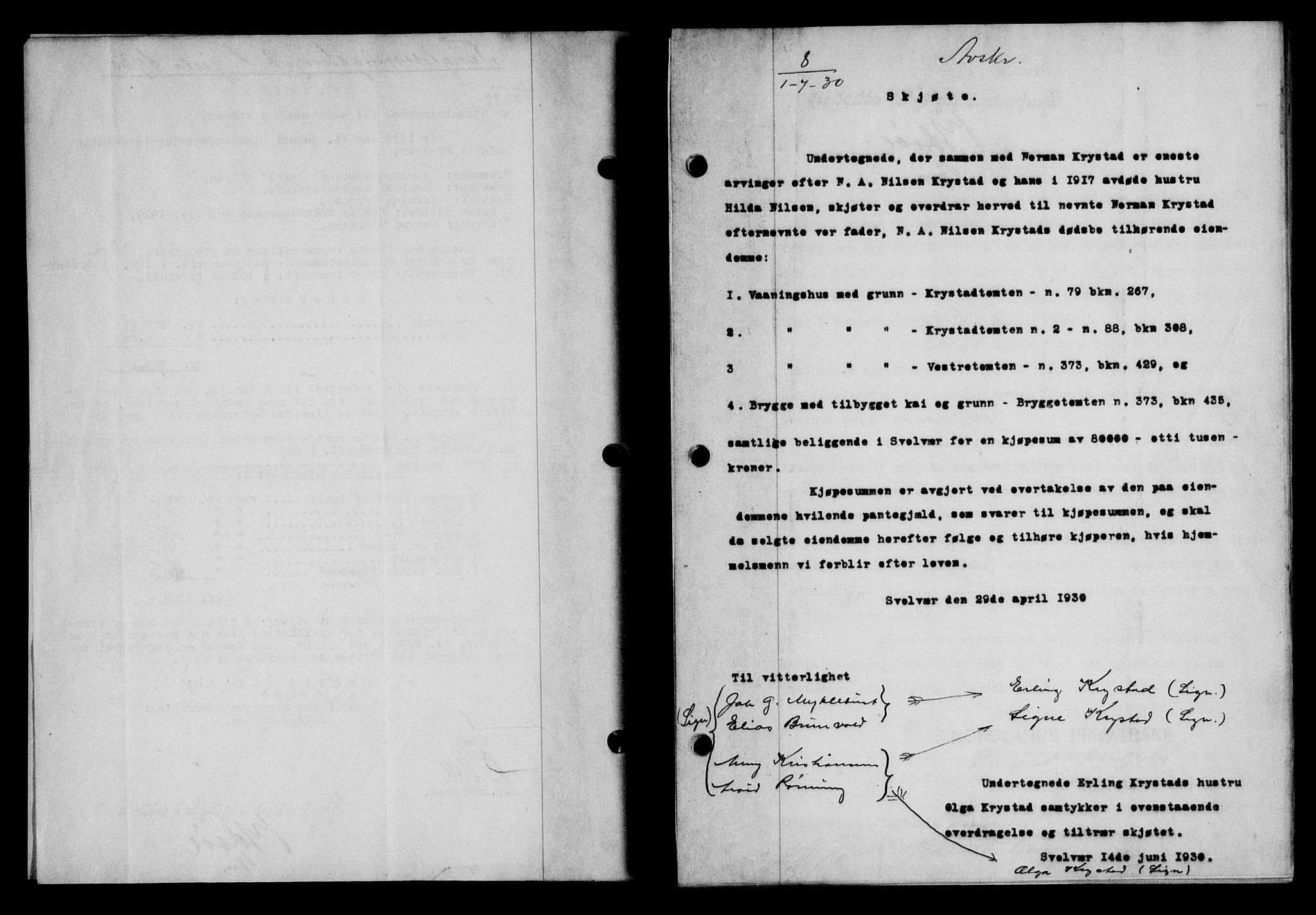 Lofoten sorenskriveri, SAT/A-0017/1/2/2C/L0022b: Mortgage book no. 22b, 1930-1930, Deed date: 01.07.1930