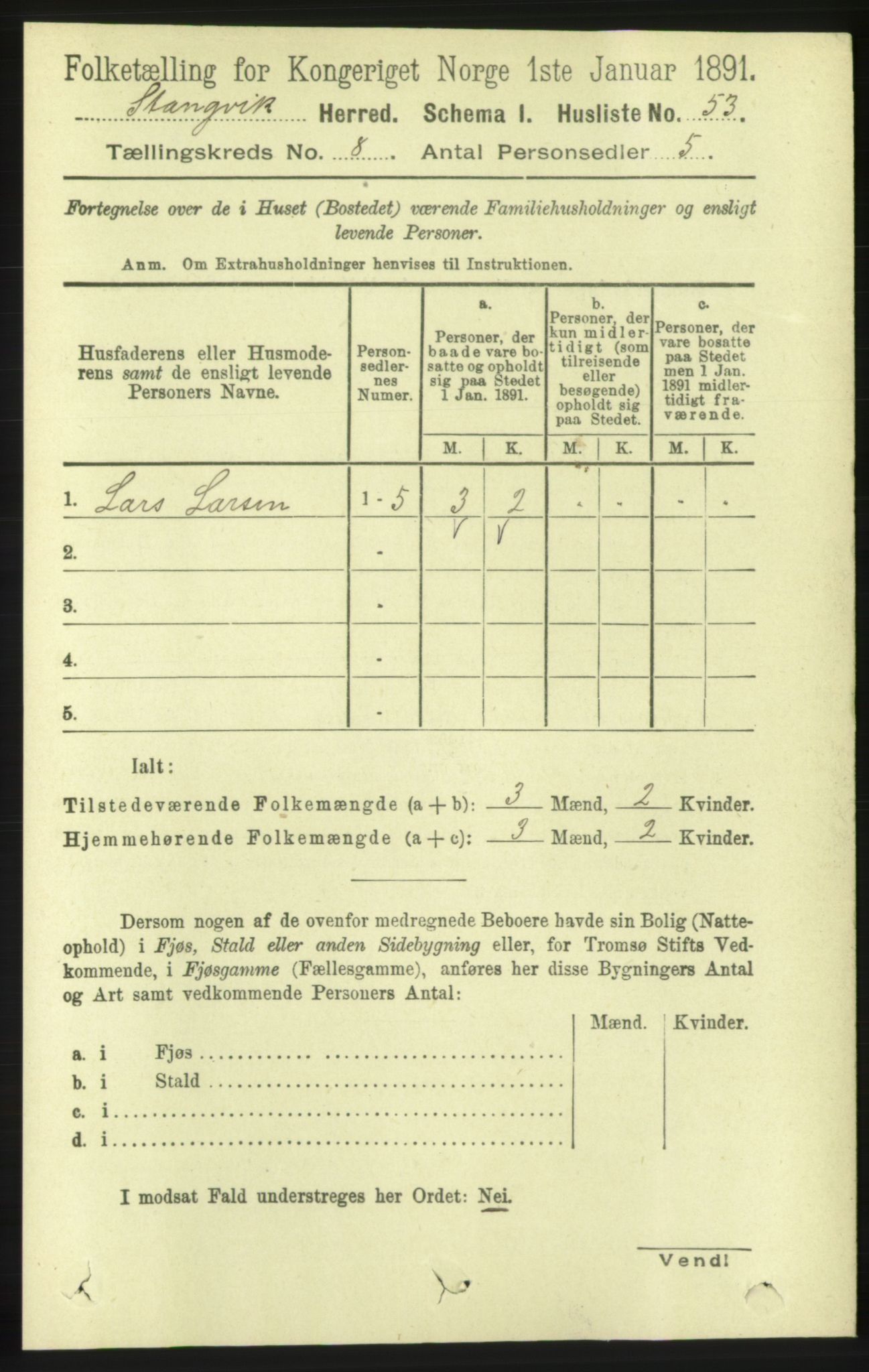 RA, 1891 census for 1564 Stangvik, 1891, p. 3325