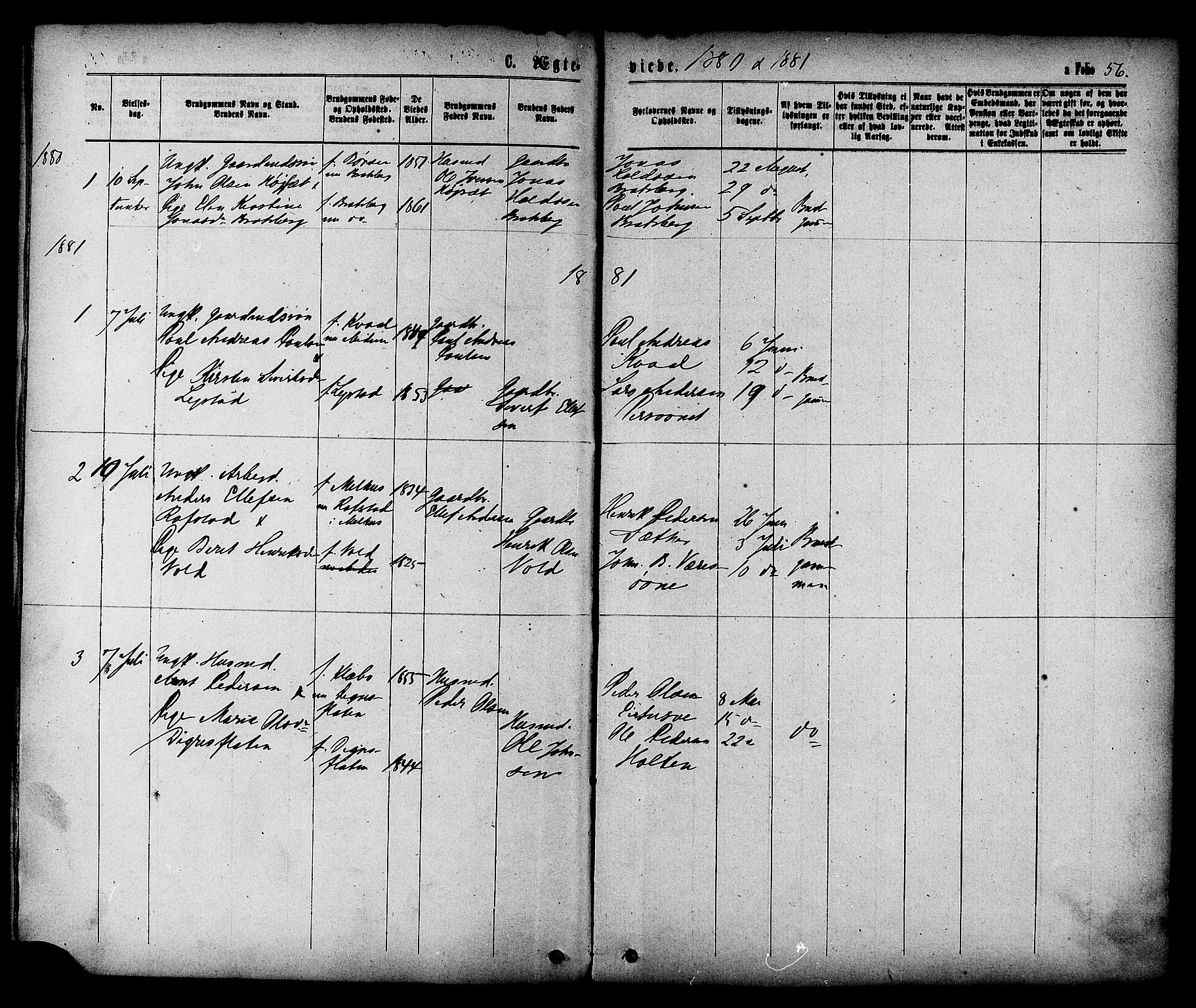 Ministerialprotokoller, klokkerbøker og fødselsregistre - Sør-Trøndelag, SAT/A-1456/608/L0334: Parish register (official) no. 608A03, 1877-1886, p. 56